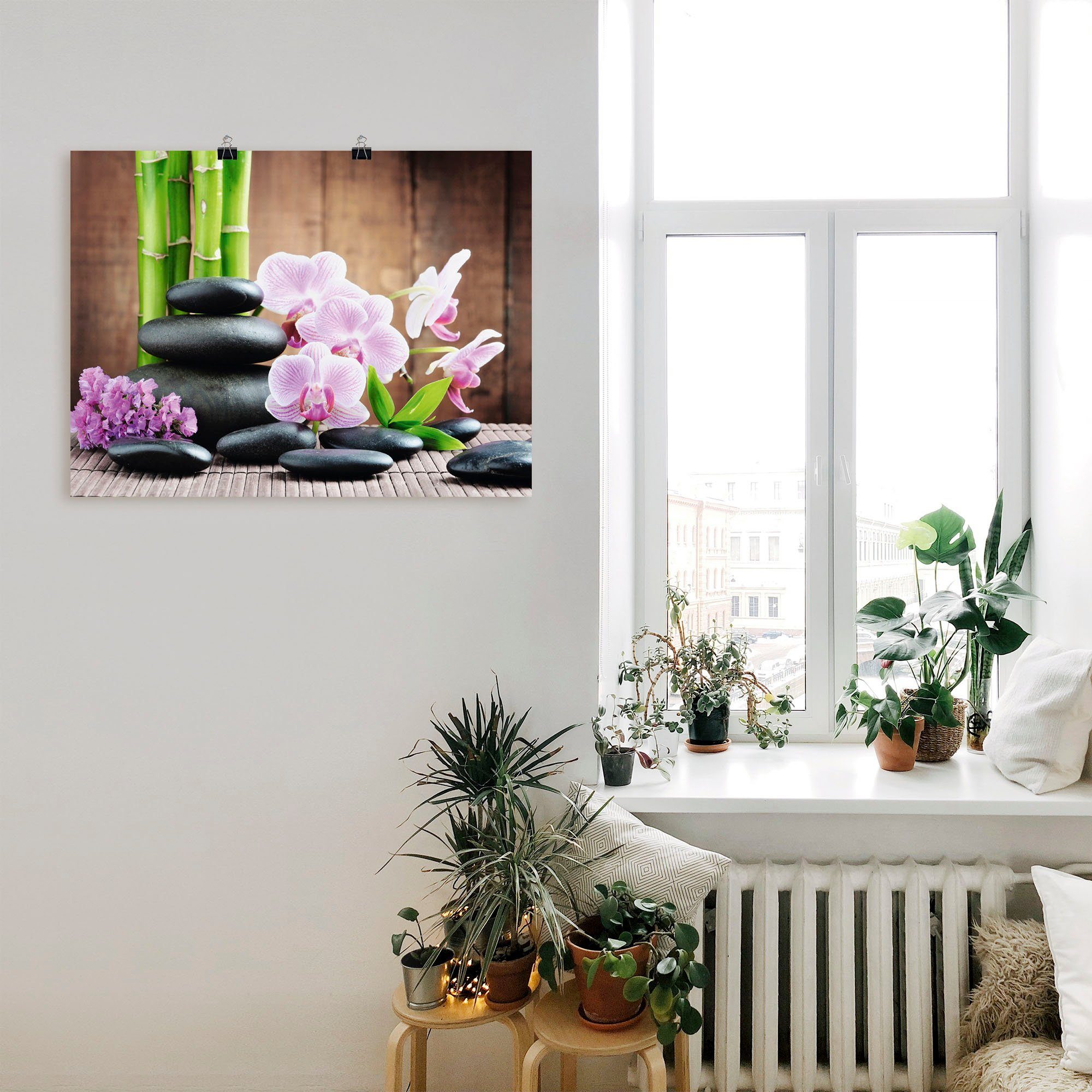 Steinen oder Alubild, versch. als Wandbild Artland Größen Orchideen, St), Wandaufkleber Spa Zen Konzept Leinwandbild, Poster Zen (1 in