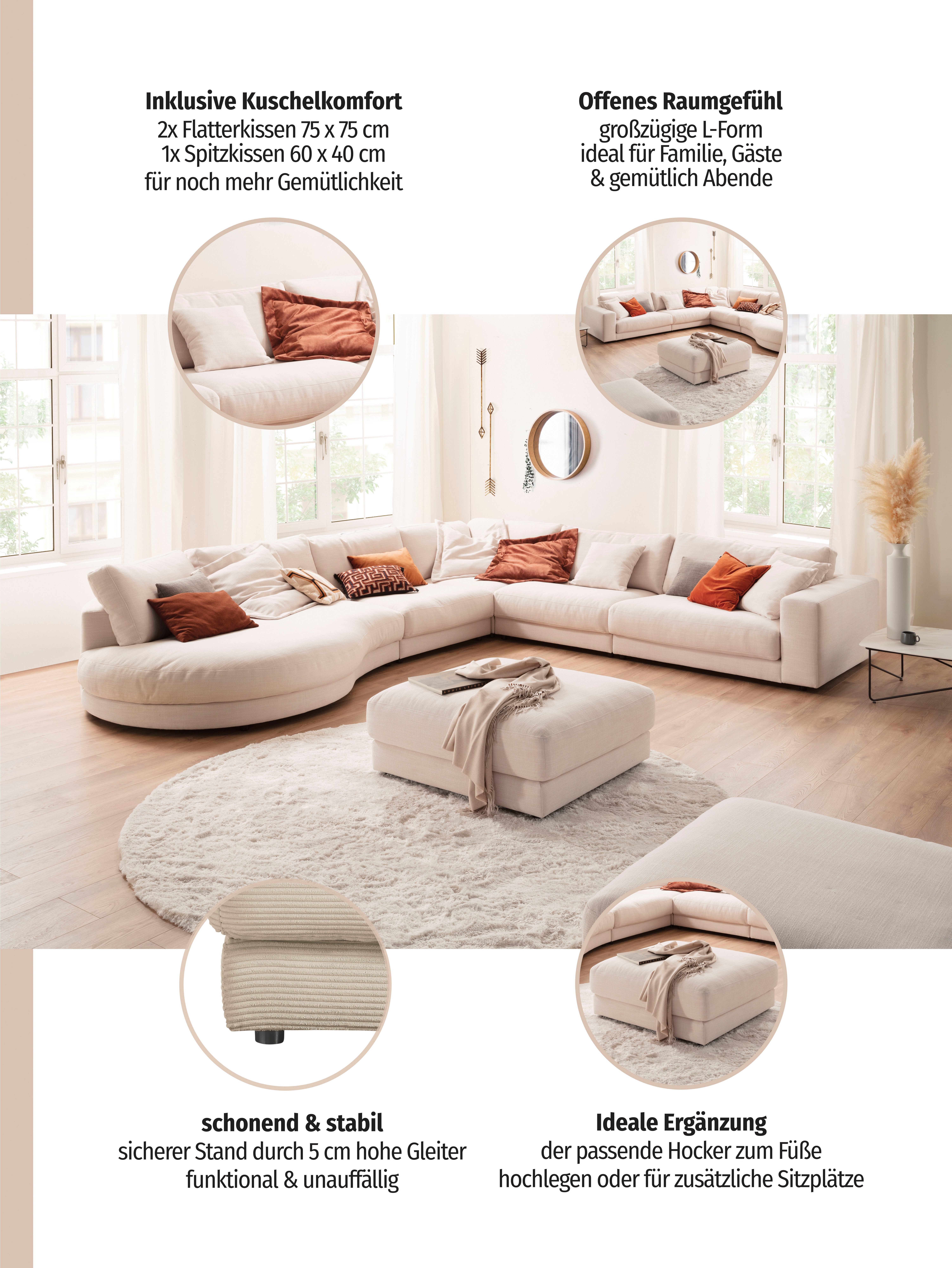 3C Candy Ecksofa Enisa II, bequem und komfortabel, Mega Familiensofa, L-Form, incl. 3 Flatterkissen, wahlweise mit Flecken-Schutz-Bezug Easy care