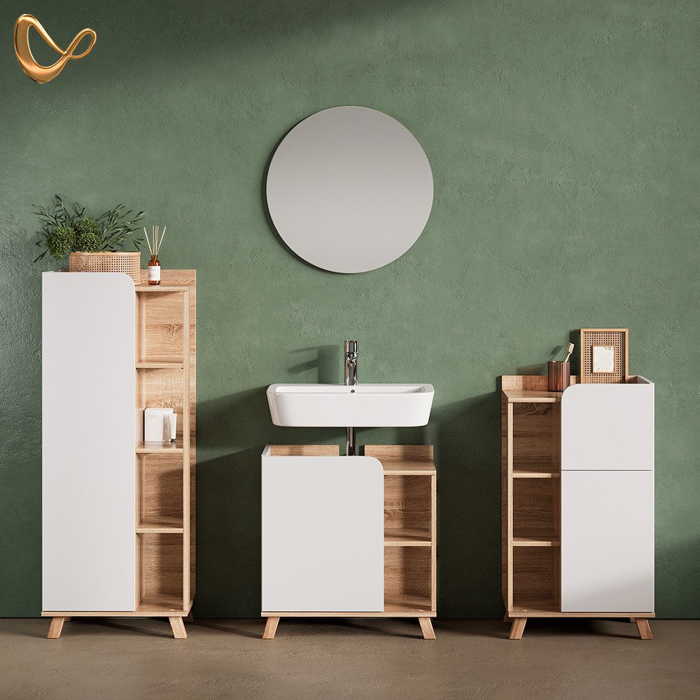 Livinity® Badmöbel-Set Marano, Sonoma/Weiß/Weiß, 4 Teile günstig online kaufen