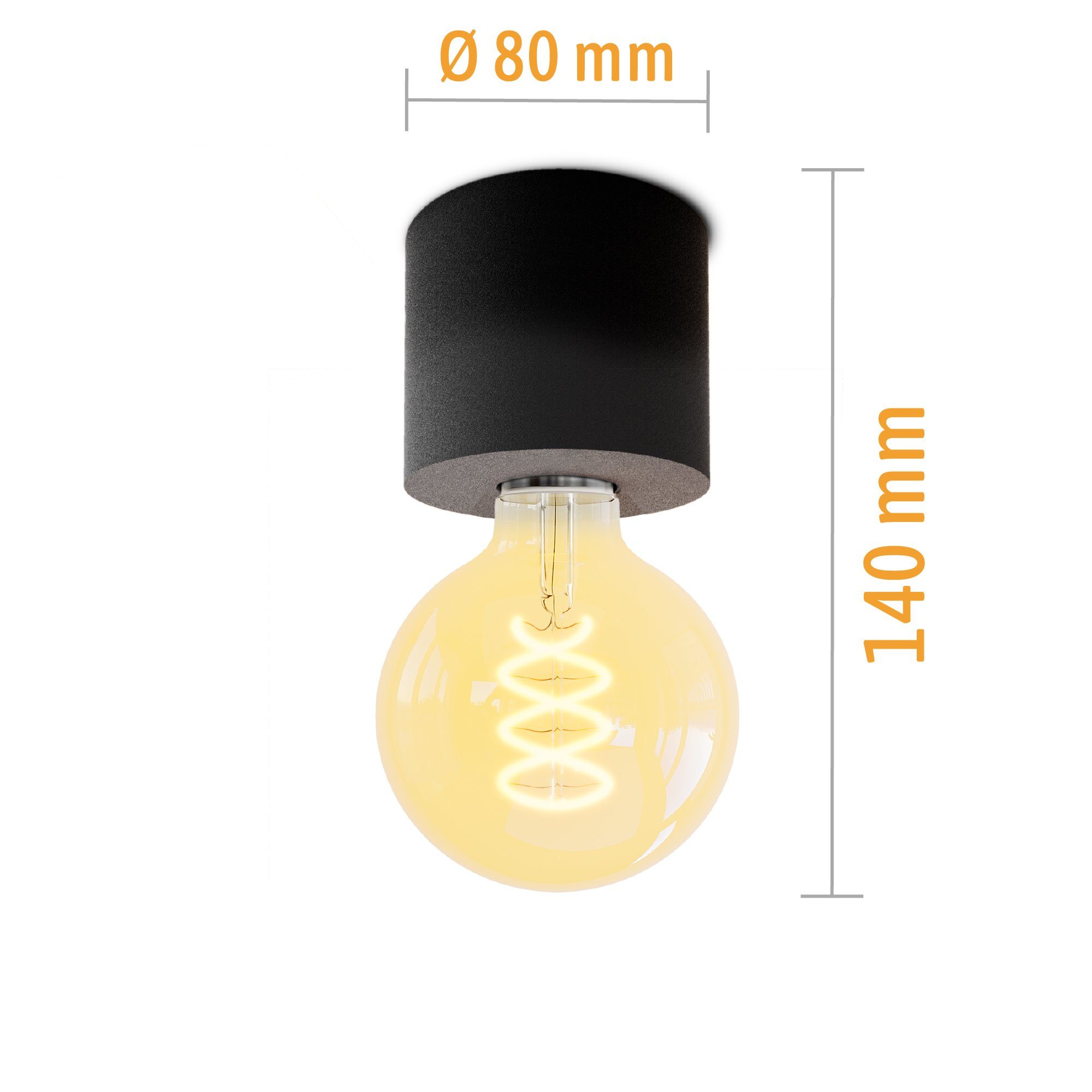 SSC-LUXon Aufbauleuchte NAMBI Decken Aufbaulampe Warmweiß schwarz Extra E27 dimmbar, Retro LED Globe mit