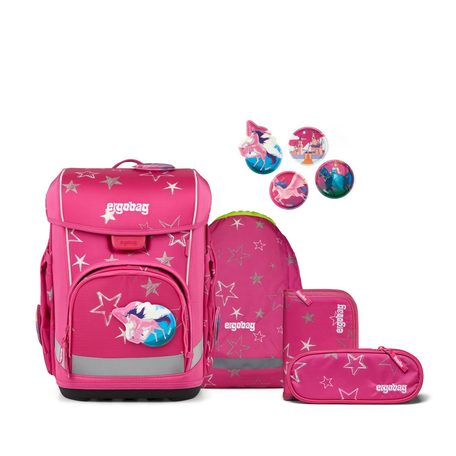 ergobag Schulranzen Schulranzen-Set CUBO LIGHT SternzauBär 5-teilig, 25/26 (5-teilig), Superleicht, Hugging-Rückensystem, für kleine/schmale Kinder