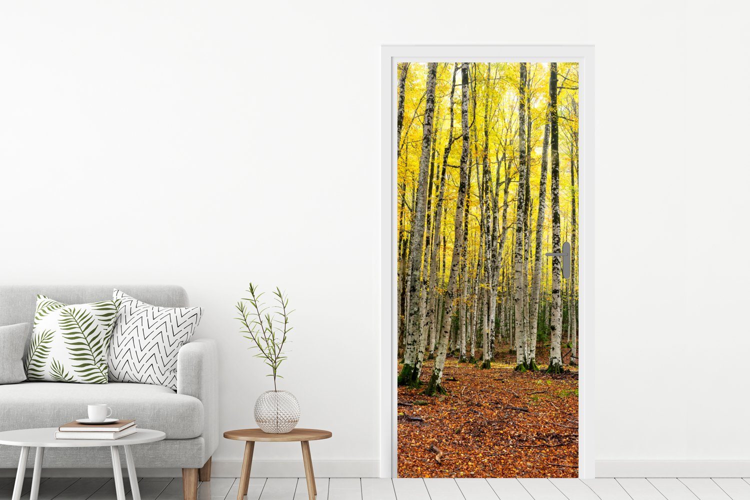 Bäume (1 Türaufkleber, St), MuchoWow Fototapete - Wald 75x205 Türtapete für Tür, - Matt, bedruckt, Gelb, cm