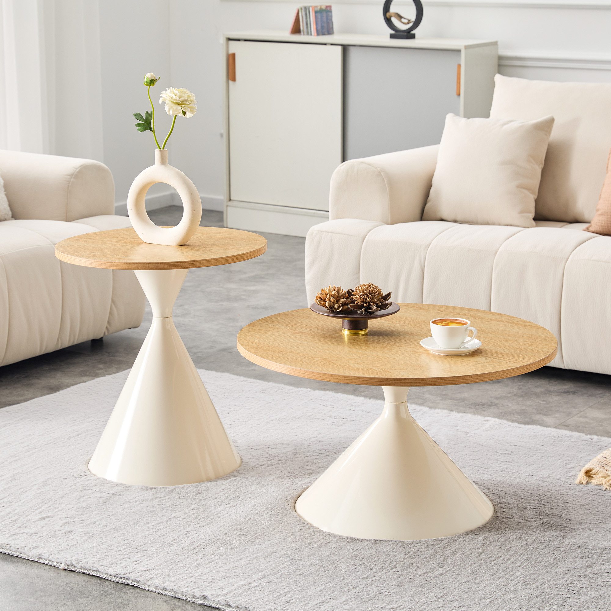 JUFU Beistelltisch Couchtisch Sanduhrform Holzoptik Schwarz/Weiß (2-St)