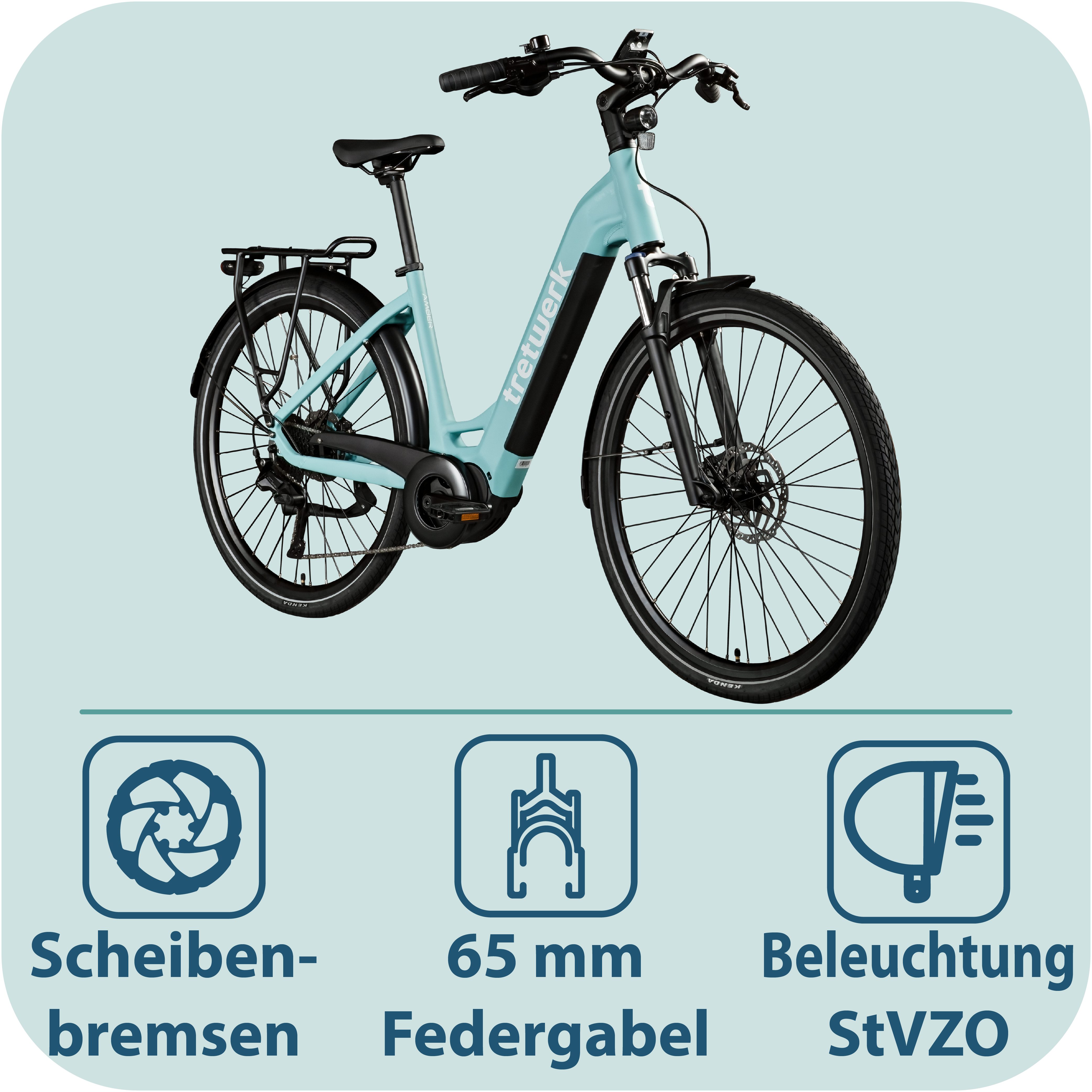 Tretwerk E-Bike Cityrad Amber, 9 Gang Shimano Cues U3020 Schaltwerk, Kettenschaltung, Mittelmotor, 733 Wh, E Bike Damen 28" Elektrofahrrad 155 - 185cm Hollandrad