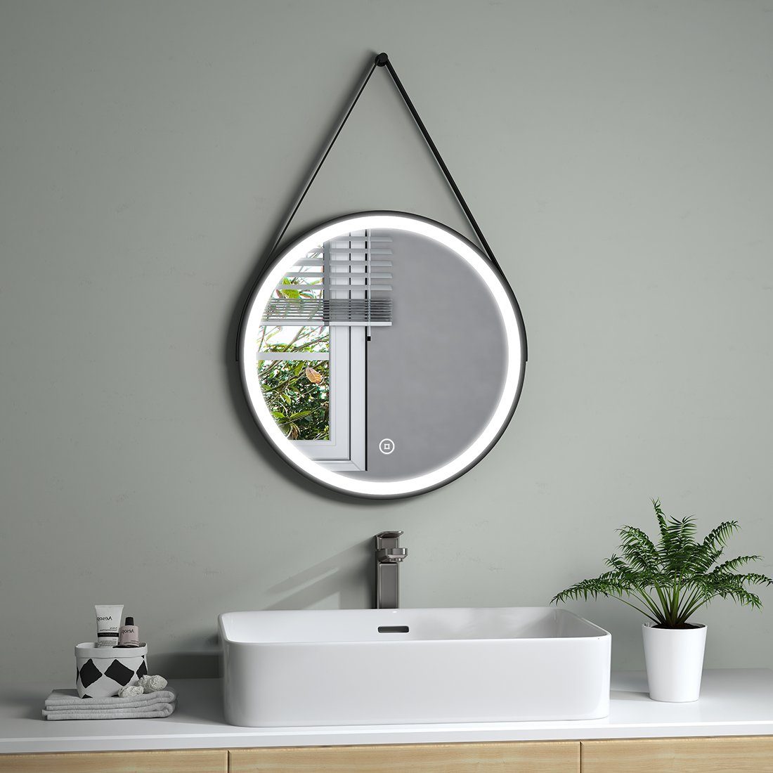 S'AFIELINA Badspiegel LED Badspiegel mit Helligkeit,Energiesparend,IP44 Badezimmerspiegel Touch-Schalter,6500K Beleuchtung Licht, Rund Spiegel Einstellbare