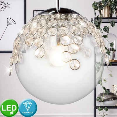 etc-shop LED Pendelleuchte, Leuchtmittel inklusive, Warmweiß, Hänge Lampe Wohn Ess Zimmer Pendel Decken Kristall Leuchte