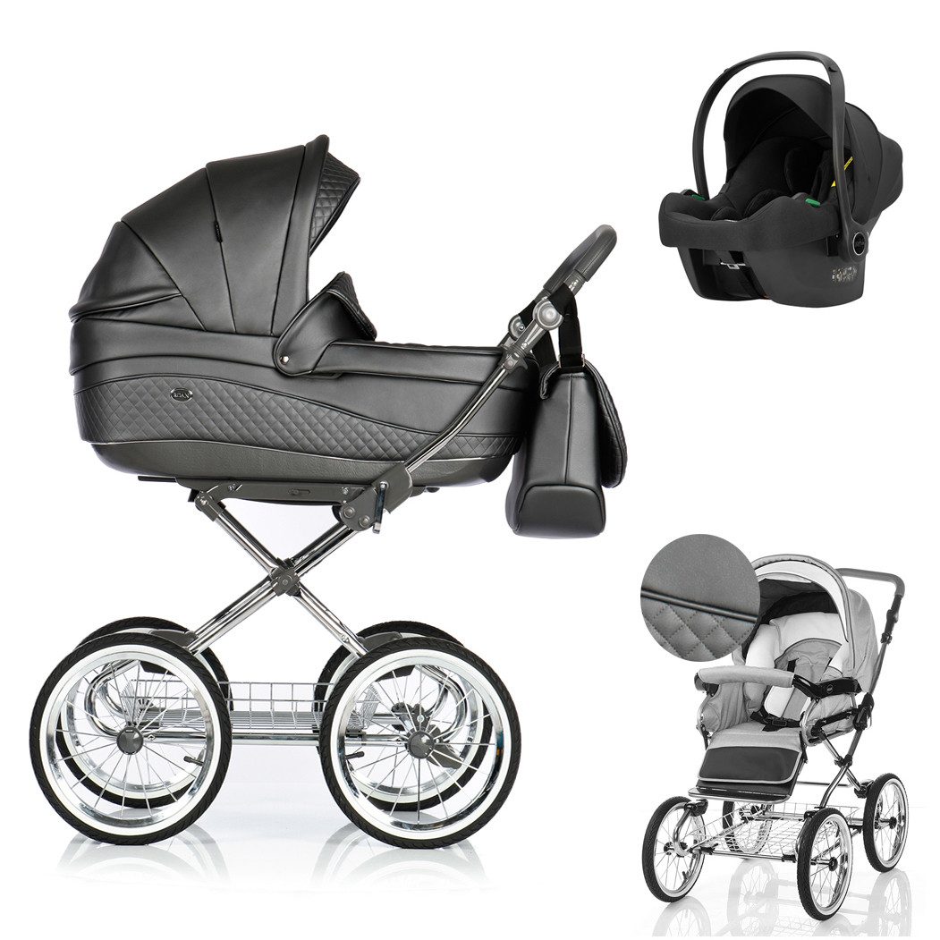 Kombi-Kinderwagen Emma Classic 3 in 1 mit Sportsitz, Autositz und Zubehör in 4 Farben