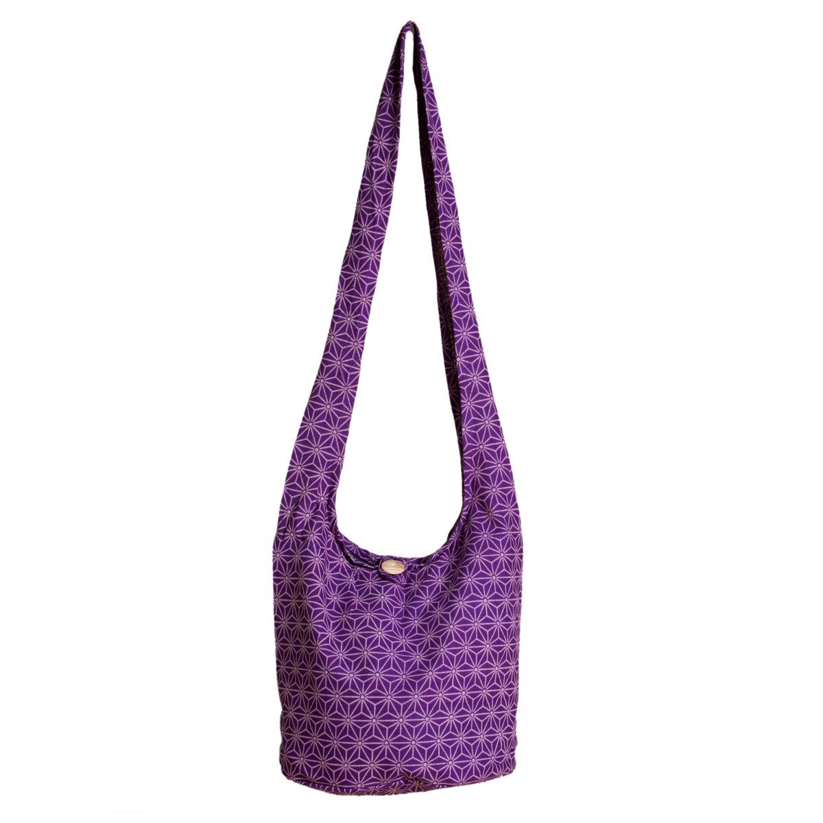 PANASIAM Schultertasche Geometrix Schulterbeutel aus 100% Baumwolle praktische Umhängetasche, In 2 Größen Beuteltasche auch als Wickeltasche und Handtasche geeignet Asanoha violett