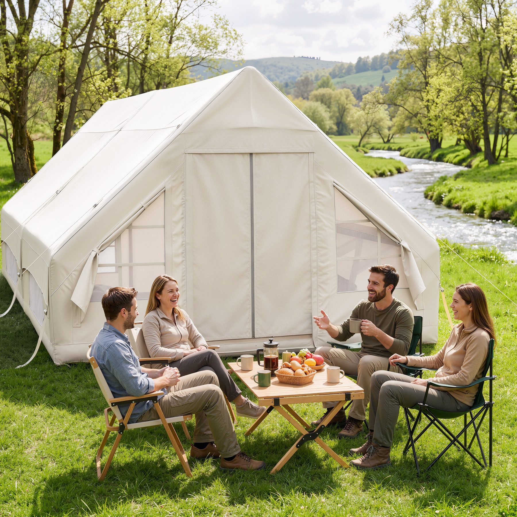 HawthyHome aufblasbares Zelt 3x2m mit Luftpumpe 2-6 Personen Luftzelt Wasserdicht & Schneller, Weiß, Schnelle Aufblasung, Wasserdicht & Sonnenschutz für Jedes Wetter