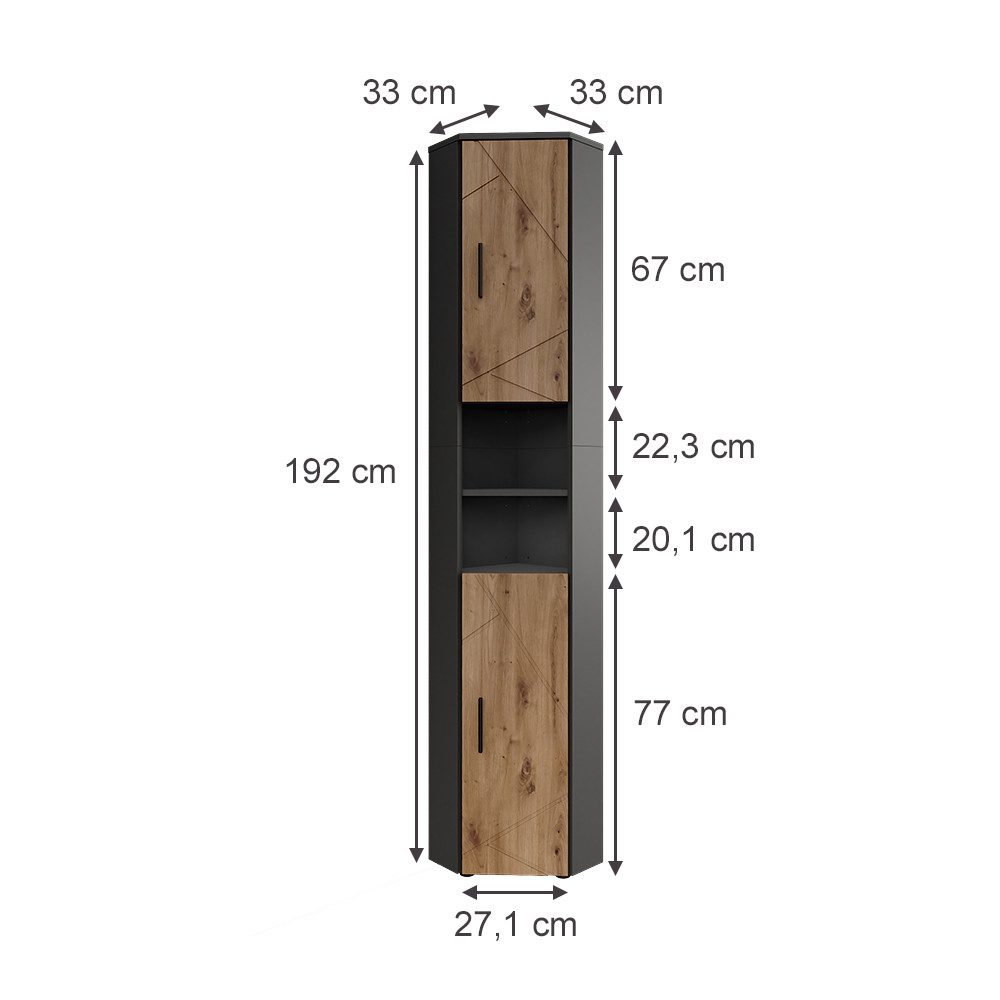 Vicco Hochschrank Irma, Anthrazit/Artisan, 33 x 192 cm mit 2 Türen günstig online kaufen
