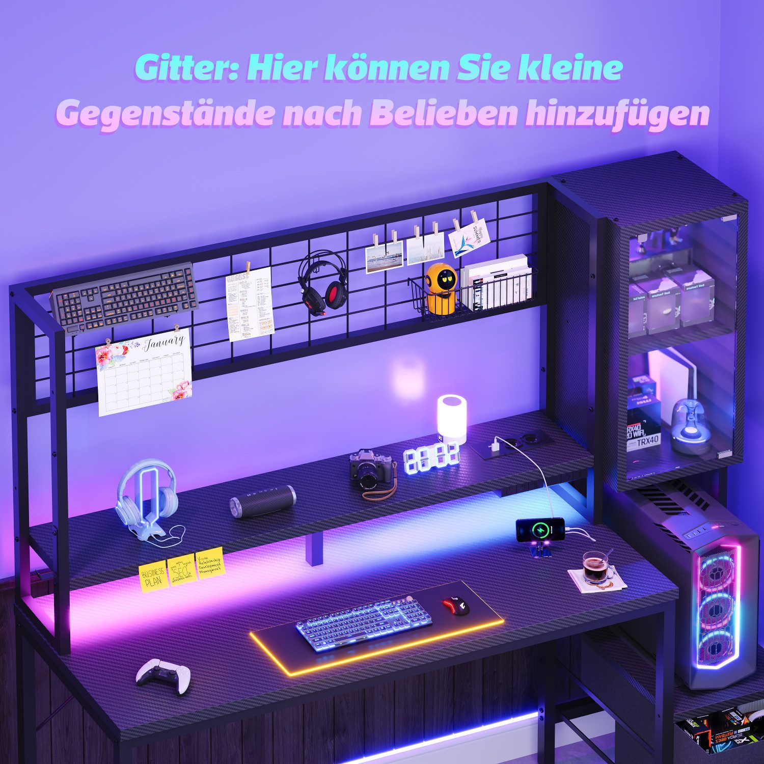 HOMALL Eckschreibtisch 100/120L Form mit Ablagefächern, 2 Tier DIY Lagerregalen Computertisch (mit Monitorstander & Vitrine, mit 2 Schubladen, Ergonomischer Com – Bild 4 von 5