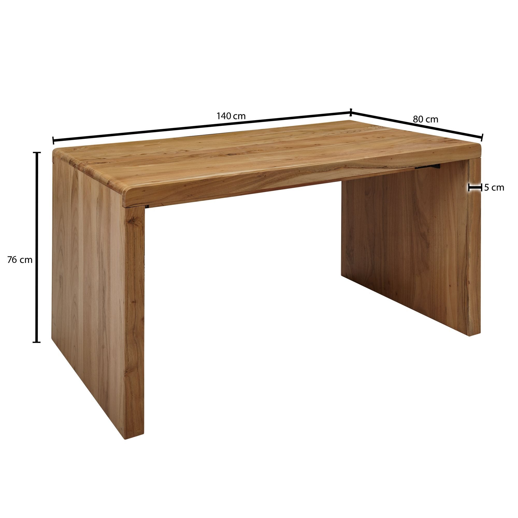 FINEBUY Schreibtisch SuVa2416_1 Massiv Holztisch Akazie Büro Arbeitszimmer Tisch (Bürotisch Home Office, PC-Tisch Rechteckig Modern), Akazie Massivholz 140x80x76 cm Computertisch