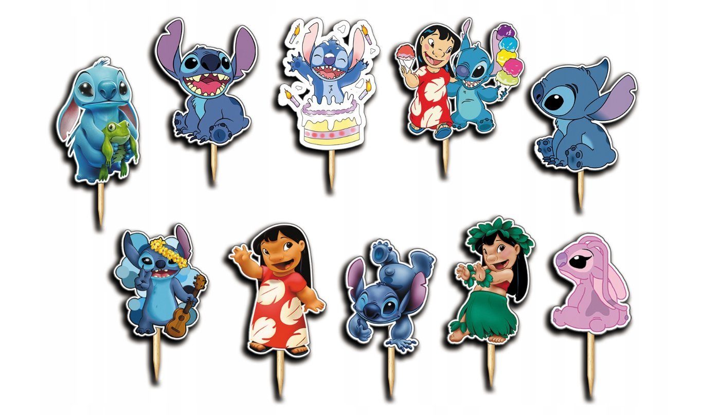 Festivalartikel Tortenstecker Lilo & Stitch Topper Set 10 Stk Geburstag Torten Deko Kuchen Junge