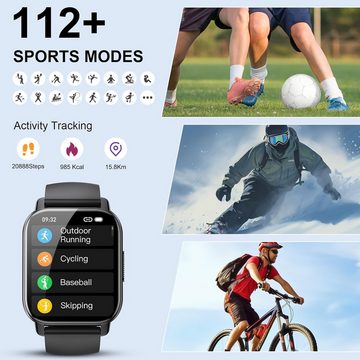 WeurGhy Fur Damen Herren mit Telefonfunktion 110+ Sportmodi Sport Smartwatch (1.85 Zoll, Android / iOS), mit Pulsuhr/Schlafmonitor, IP68 Wasserdicht Fitness