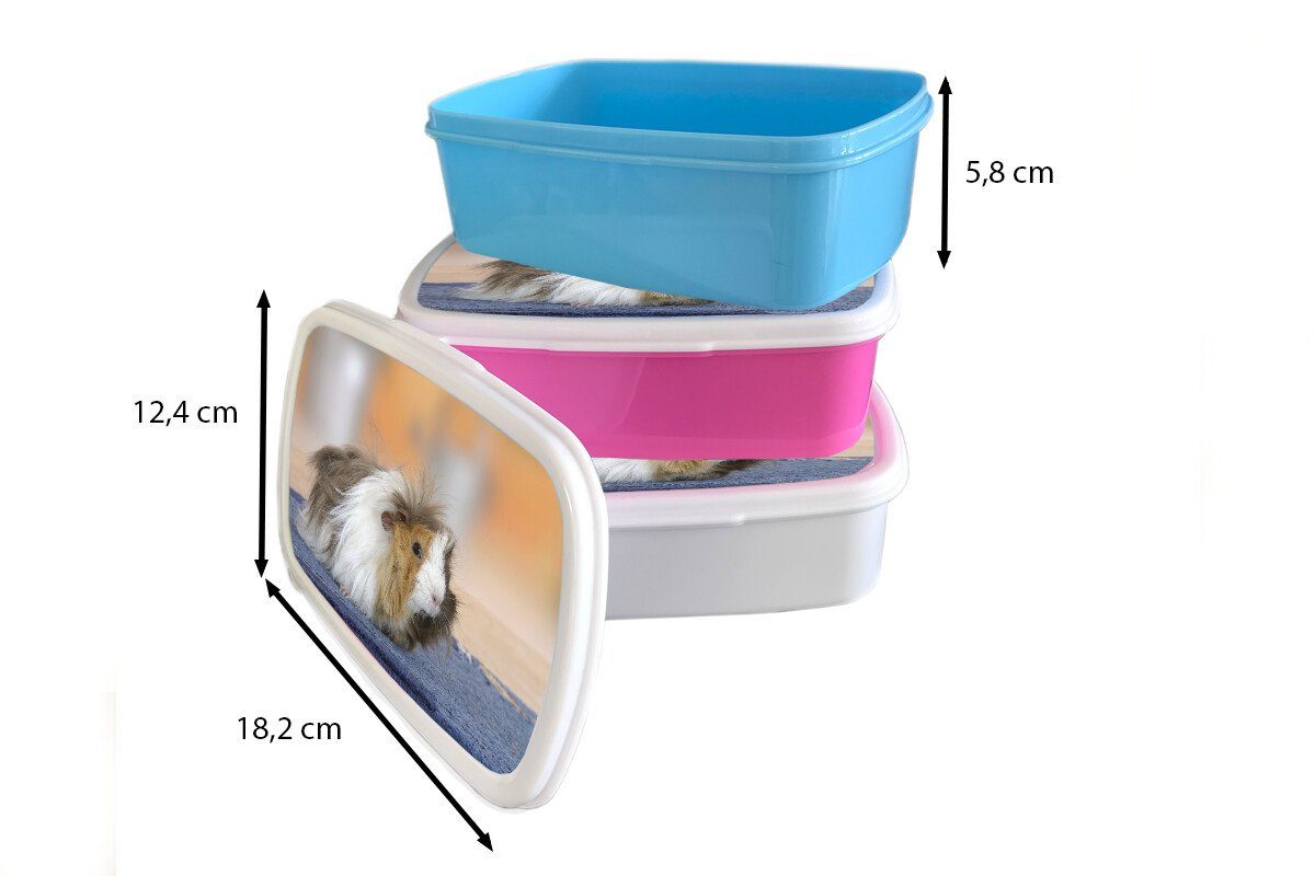 MuchoWow Lunchbox Mini-Meerschweinchen, Kinder, Erwachsene, Brotdose für Kunststoff, rosa Brotbox (2-tlg), Snackbox, Mädchen, Kunststoff
