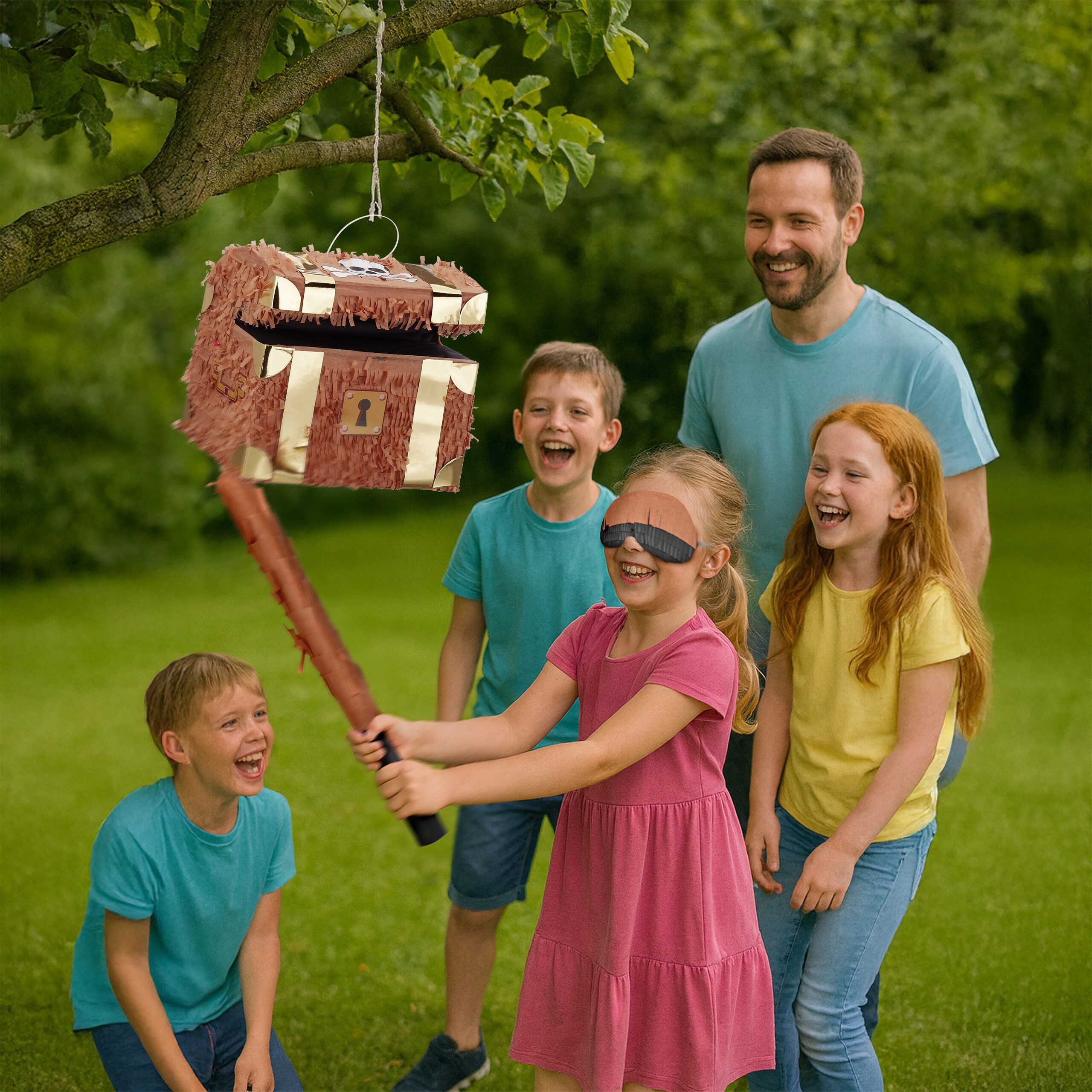 relaxdays Pinata Set Schatztruhe mit Stab & Maske