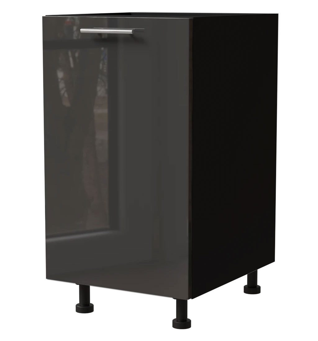 Feldmann-Wohnen Unterschrank Essen (1-türig, 1 Einlegeboden, 1-St., abrieb- / kratzfeste Fronten, chromglänzende Reling Metallgriffe) 45x50x82cm schwarz - graphit Hochglanz (ES-D1D/45)