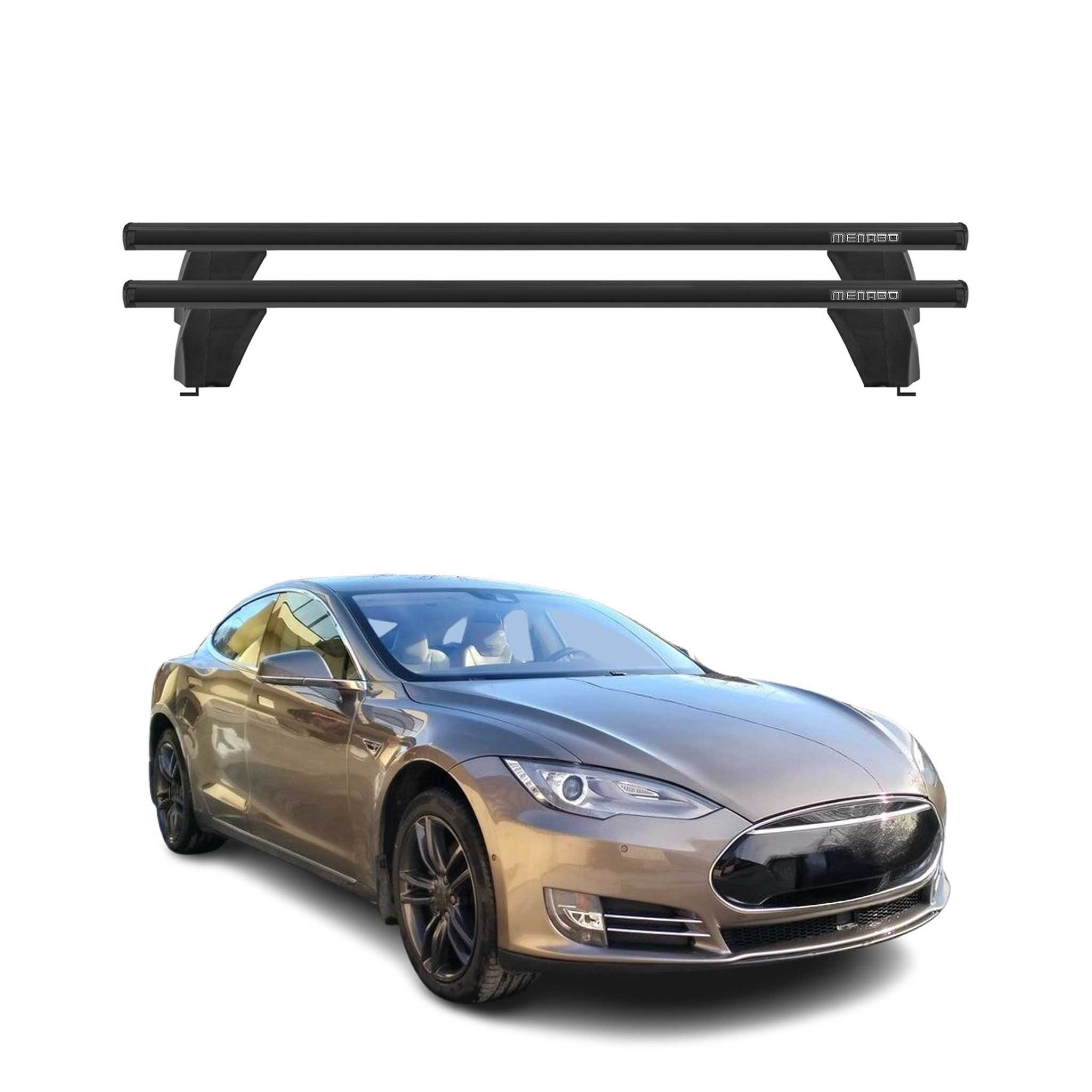 OMAC Dachträger Menabo Querträger für Tesla Model S 100D 2012-2017 ABE Alu Schwarz (2-St), Wasserbeständig,Abnehmbar,Multifunktional,Leichtgewichtig