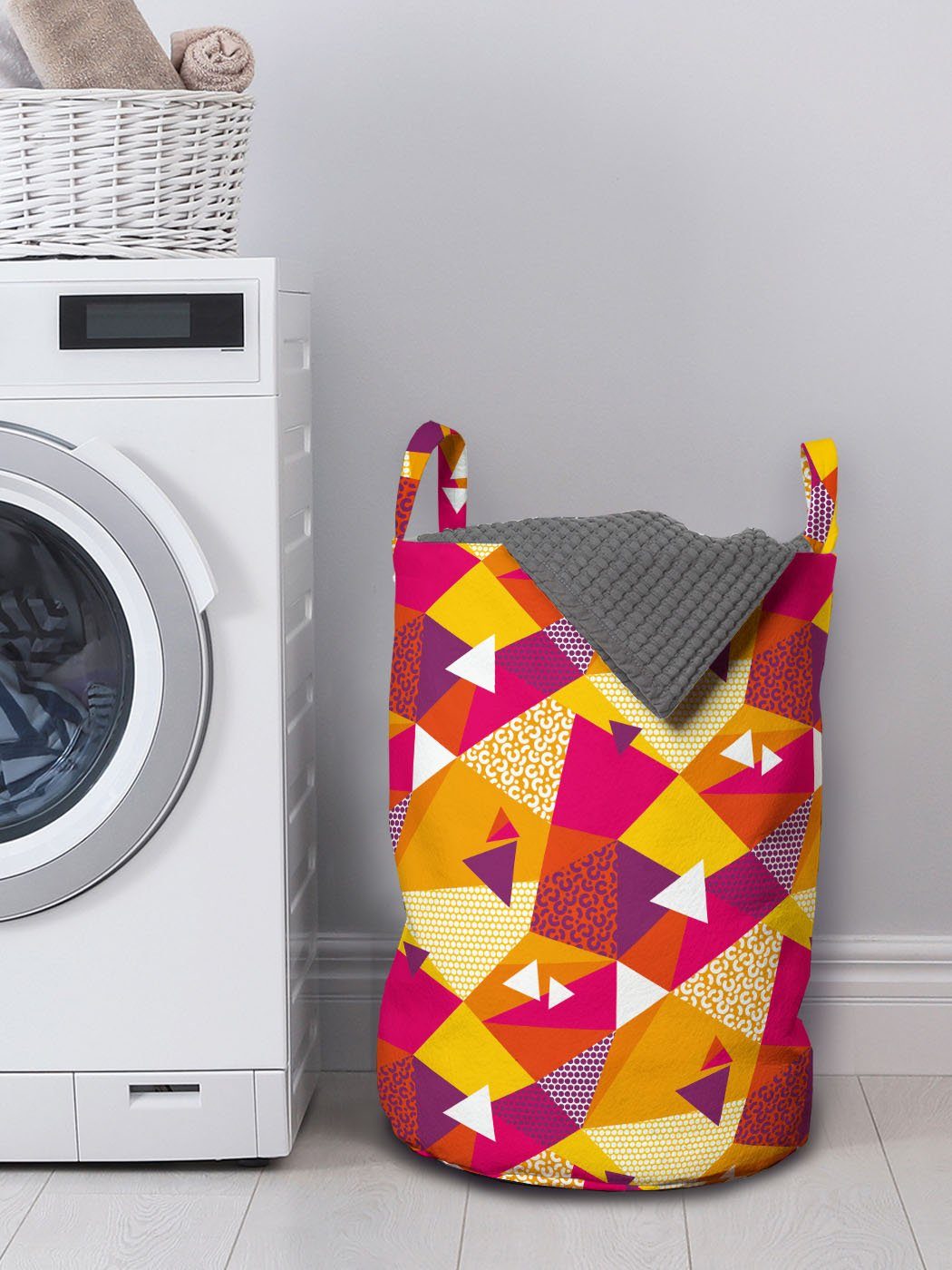 Abakuhaus Wäschesäckchen Wäschekorb mit Griffen Waschsalons, Triangles Streifen für Abstrakt Kordelzugverschluss Geometrische