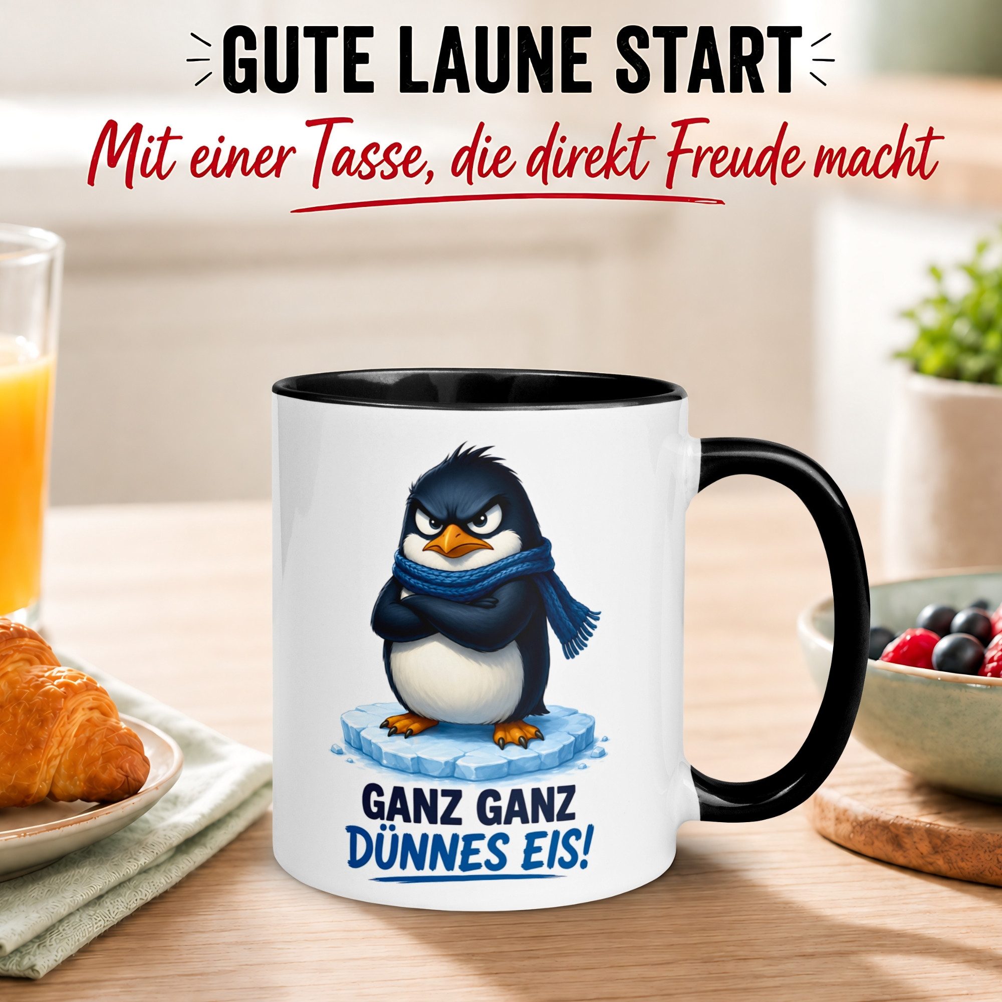 Momentals Tasse Pinguin – Ganz ganz dünnes Eis – lustiger Geschenk Becher Morgenmuffel, Gratis Versand · Links-&Rechtshänder · Spülmaschinenfest