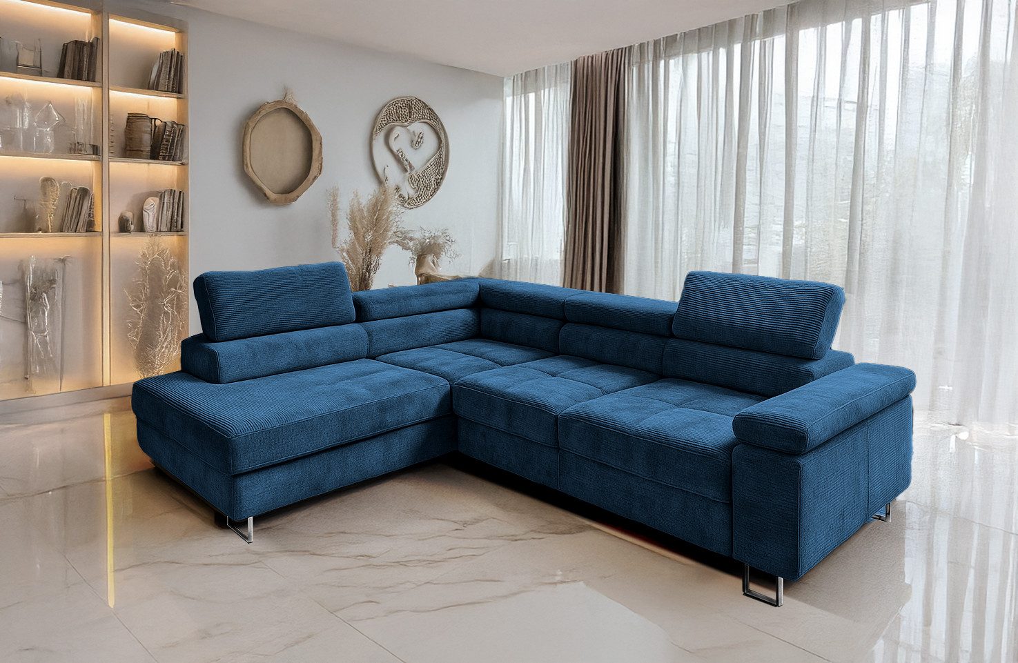Goldstoff Ecksofa mit Schlaffunktion, Cord Couch günstig online kaufen