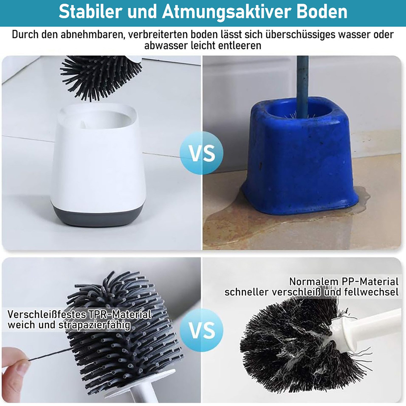 HUGERSTONE WC-Reinigungsbürste Klobürste mit TPR Borsten und Halter, Toilettenbürstenhalter Stehend, (Set, 2-tlg., WC Bürste mit Schnell Trocknendem Haltersatz) – Bild 5 von 5