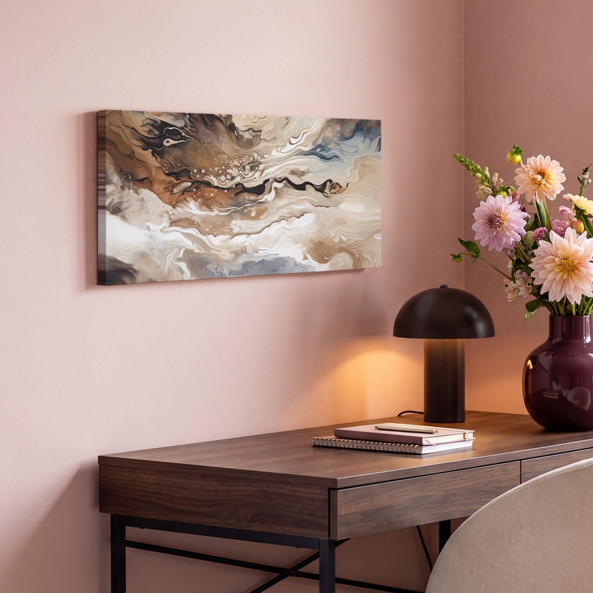 OneMillionCanvasses® Leinwandbild Panorama Abstrakt - Kunst - Farbe - Beige - Modern, Fotodruck (1 St), Wandbild, Deko Schlafzimmer Wohnzimmer Flur 40x20 cm – Bild 4 von 5