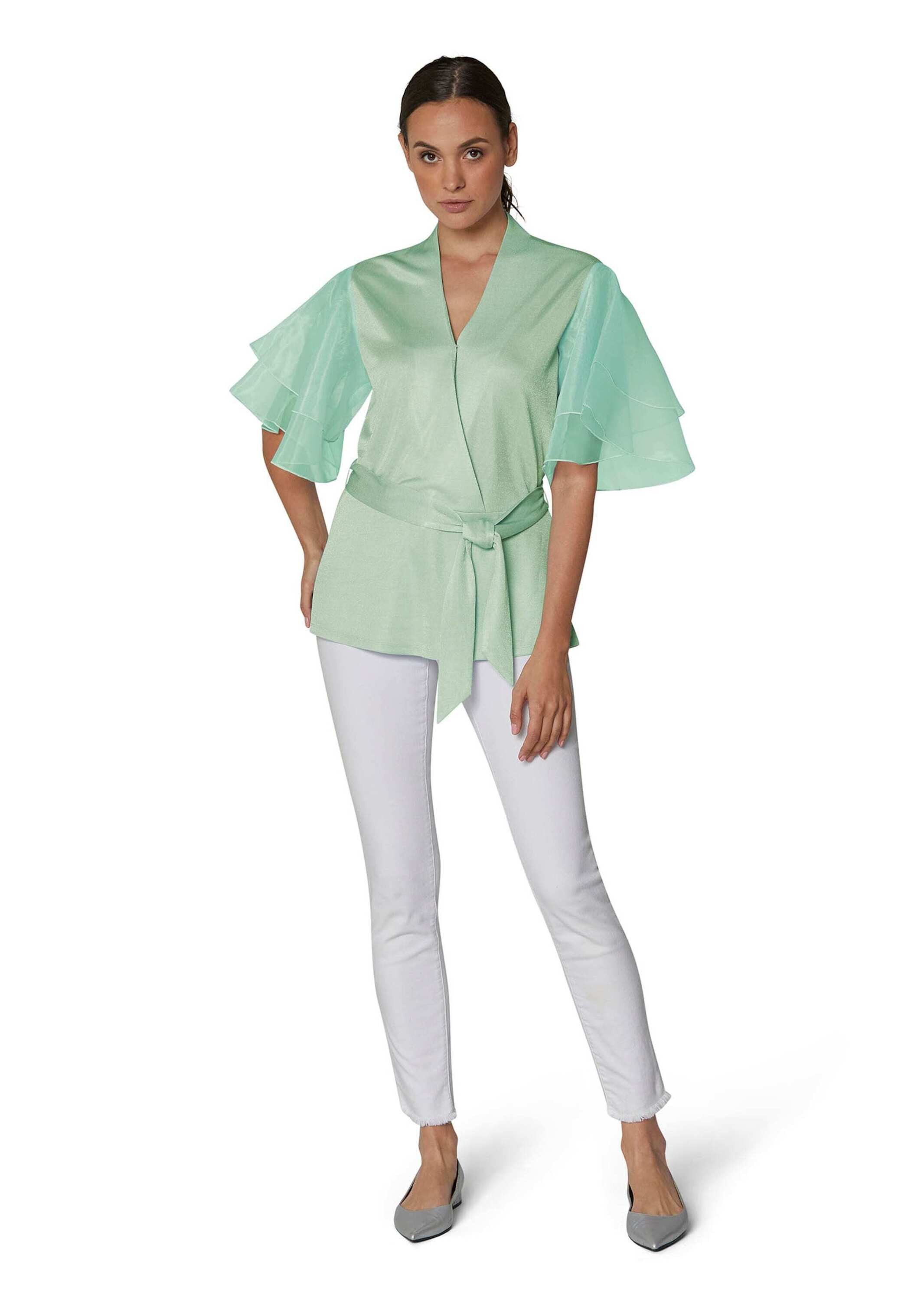 MADELEINE Kurzarmbluse Bluse im Metallic-Look mit transparenten Ärmeln günstig online kaufen