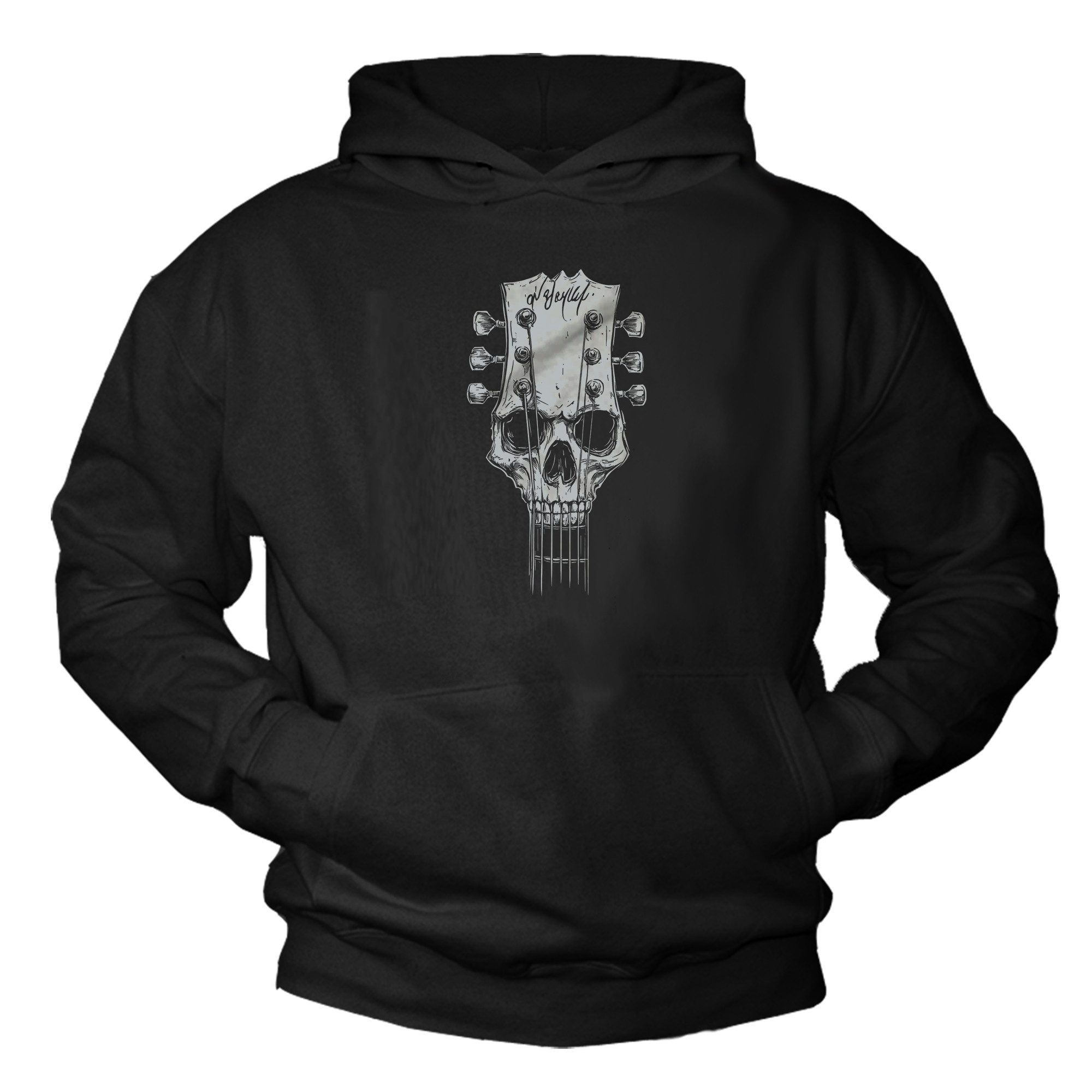 MAKAYA Kapuzenpullover Rock Hoodie für Gitarristen mit Skull Motiv – Festival Look Herren (Schwarz, S, M, L, XL, XXL, XXXL, XXXXL) Baumwolle