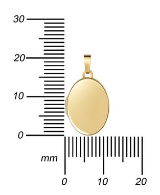 JEVELION Amulett Medaillon Gold 585 aufklappbar Anhänger zum Öffnen für 2 Bilder (Fotomedaillon Gold, für Damen und Mädchen), Mit Kette vergoldet - Länge wählbar 36 - 70 cm oder ohne Kette.