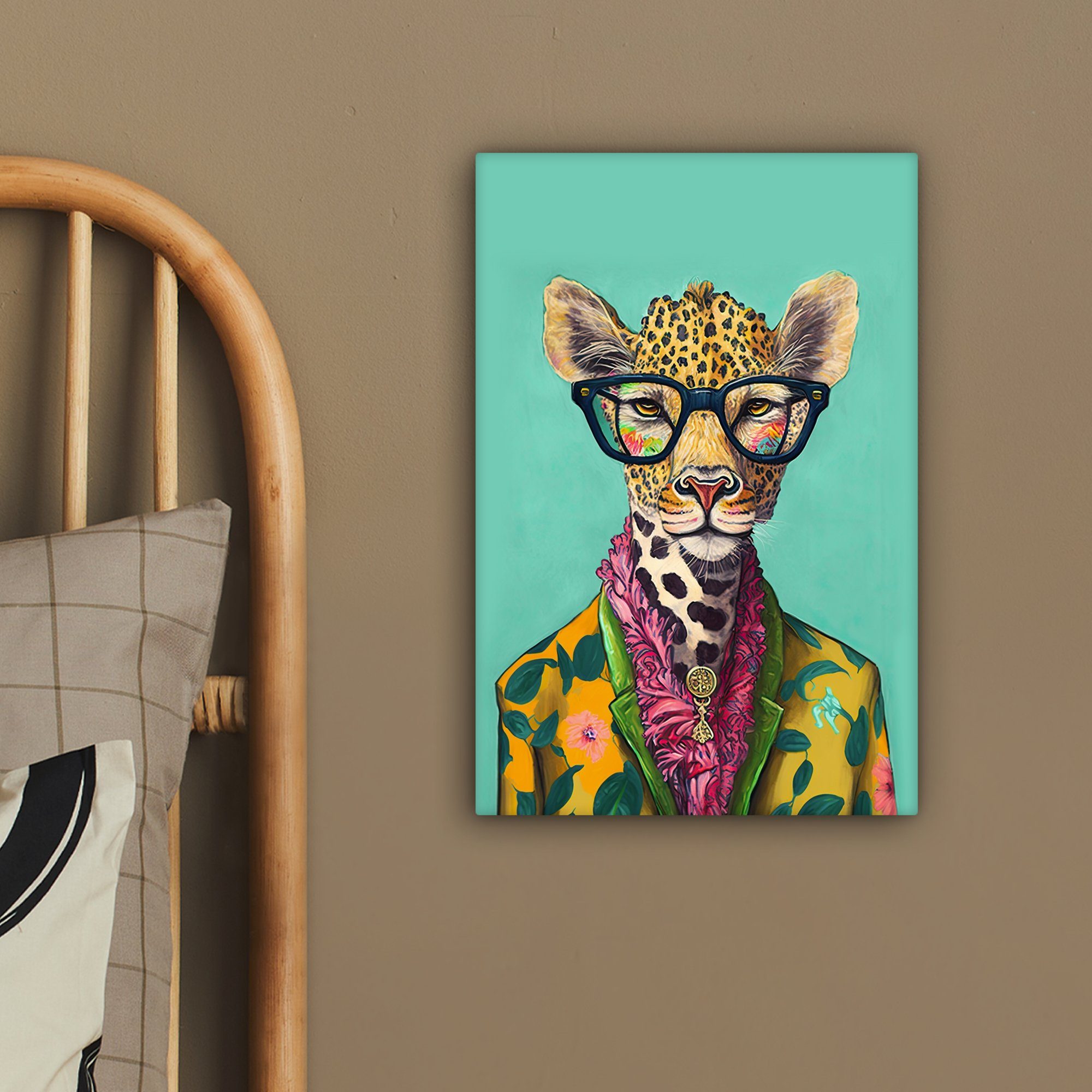 OneMillionCanvasses® Leinwandbild Blätter - Brille - Giraffe - Tiere - Design, Fotodruck (1 St), Wandbild, Deko Schlafzimmer Wohnzimmer Flur 20x20 cm – Bild 4 von 5