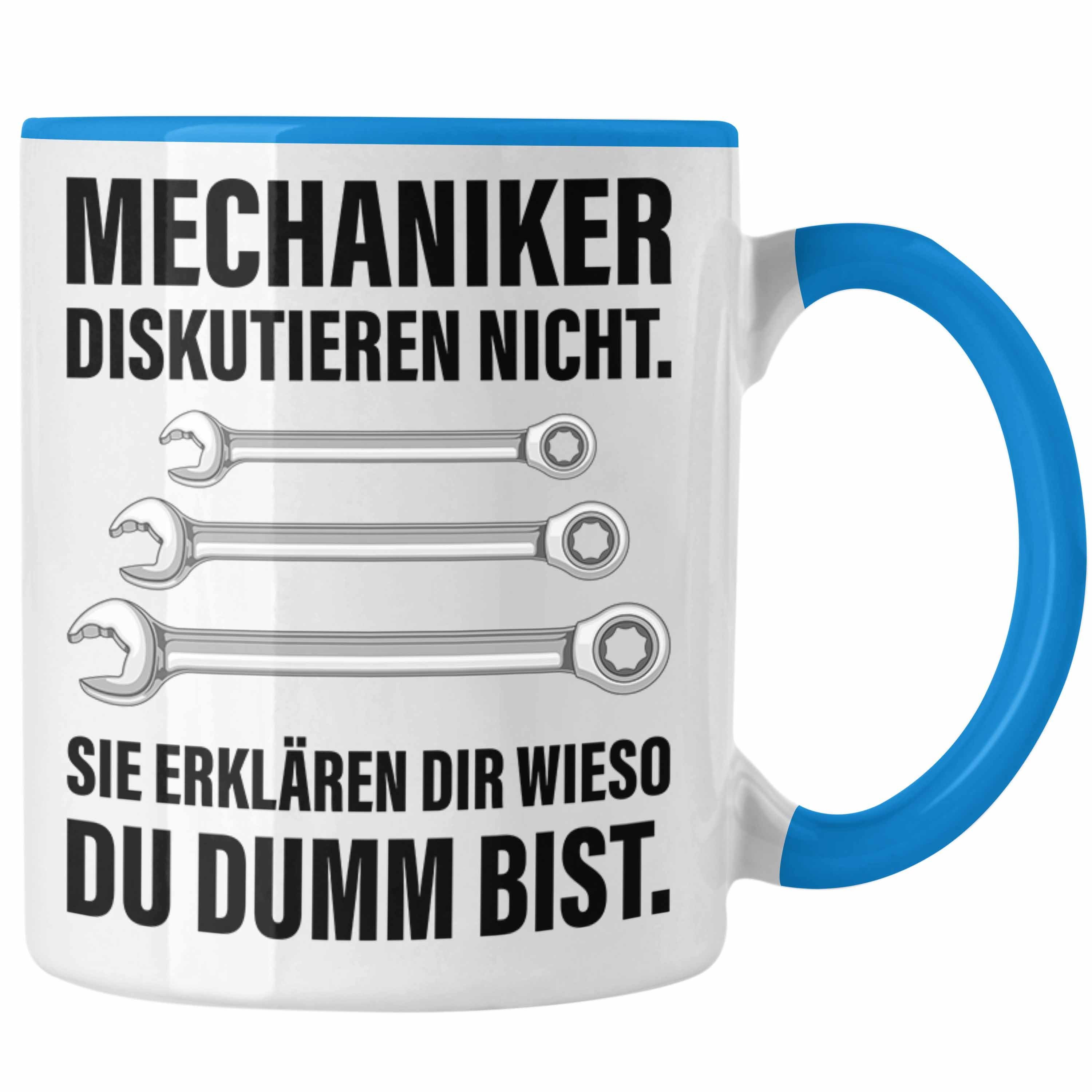 Trendation Tasse Trendation - KFZ Mechaniker Geschenk Lustig Tasse Automechaniker Mechatroniker Werkstatt Tasse Blau