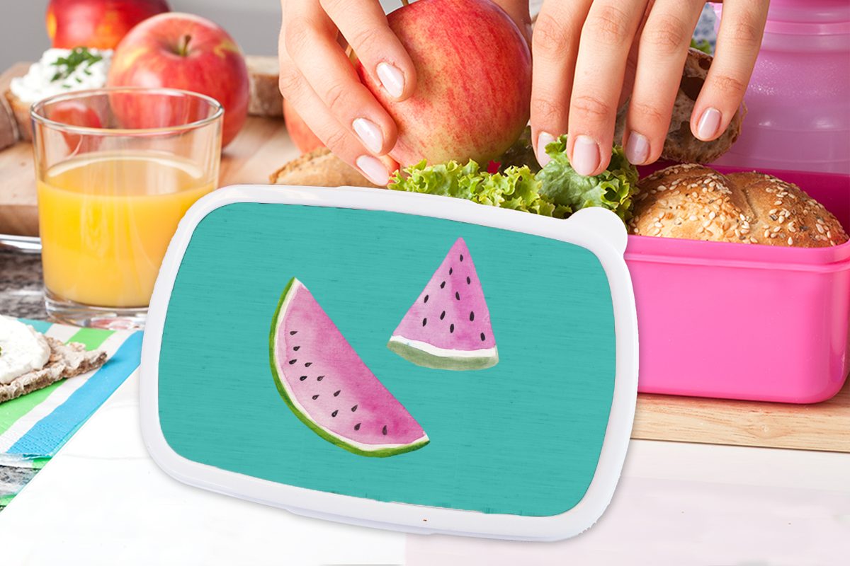 - Kinder, für Snackbox, Kunststoff, Blau, - Mädchen, Erwachsene, Brotdose Lunchbox (2-tlg), Brotbox Kunststoff Obst MuchoWow rosa Wassermelone