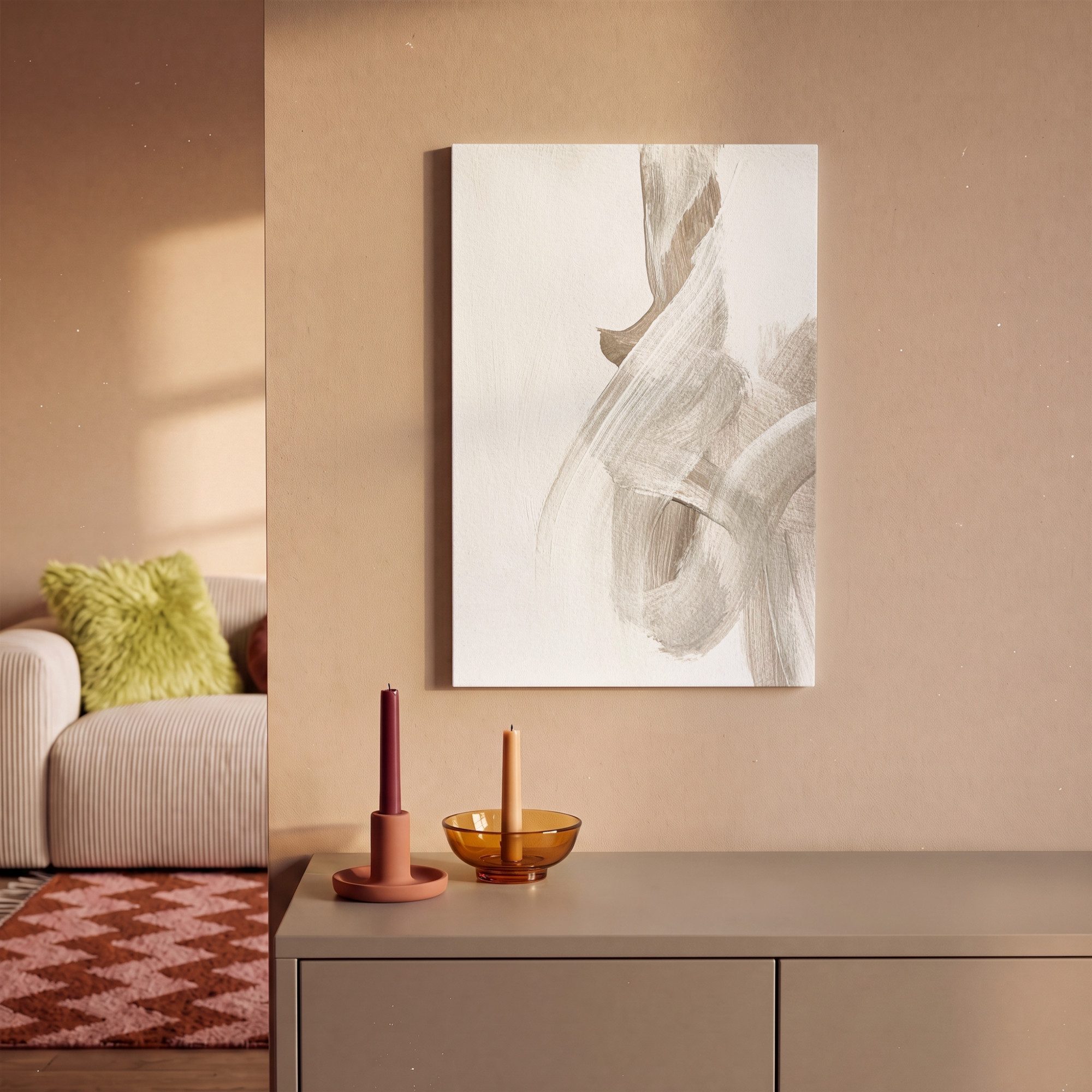 OneMillionCanvasses® Leinwandbild Abstrakt - Moderne Kunst - Beige, Fotodruck (1 St), Leinwand Bilder Klein, Wand Dekoration Aesthetic 30x20 cm – Bild 2 von 5