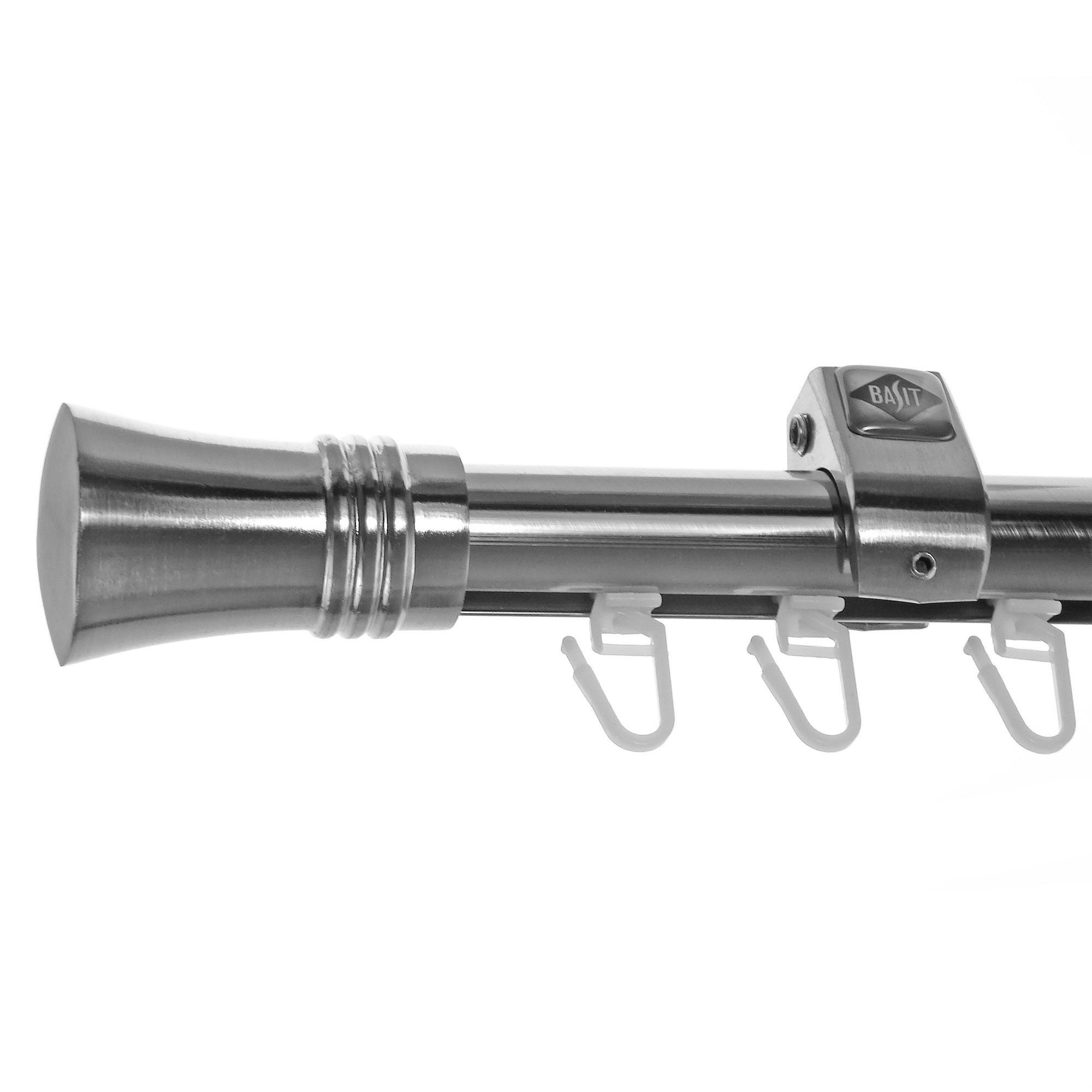 BASIT Gardinenstange Innenlauf Edelstahloptik 20mm mit Deckenträgern 600 cm E86, Ø 20 mm, 1-läufig, verschraubt, Aluminium, D50I 600 cm E86 Knauf