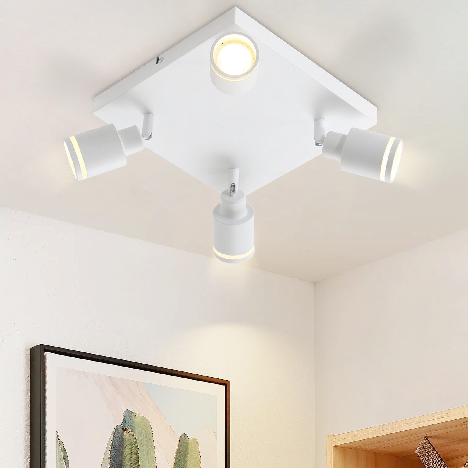 ZMH Deckenstrahler 4 Flammig Schwenkbar Deckenleuchte Küchenlampe für Büro Schlafzimmer, Einfache Installation, ohne Leuchtmittel, GU10 Drehbar 180° Deckenlampe Strahler für Büro Schlafzimmer