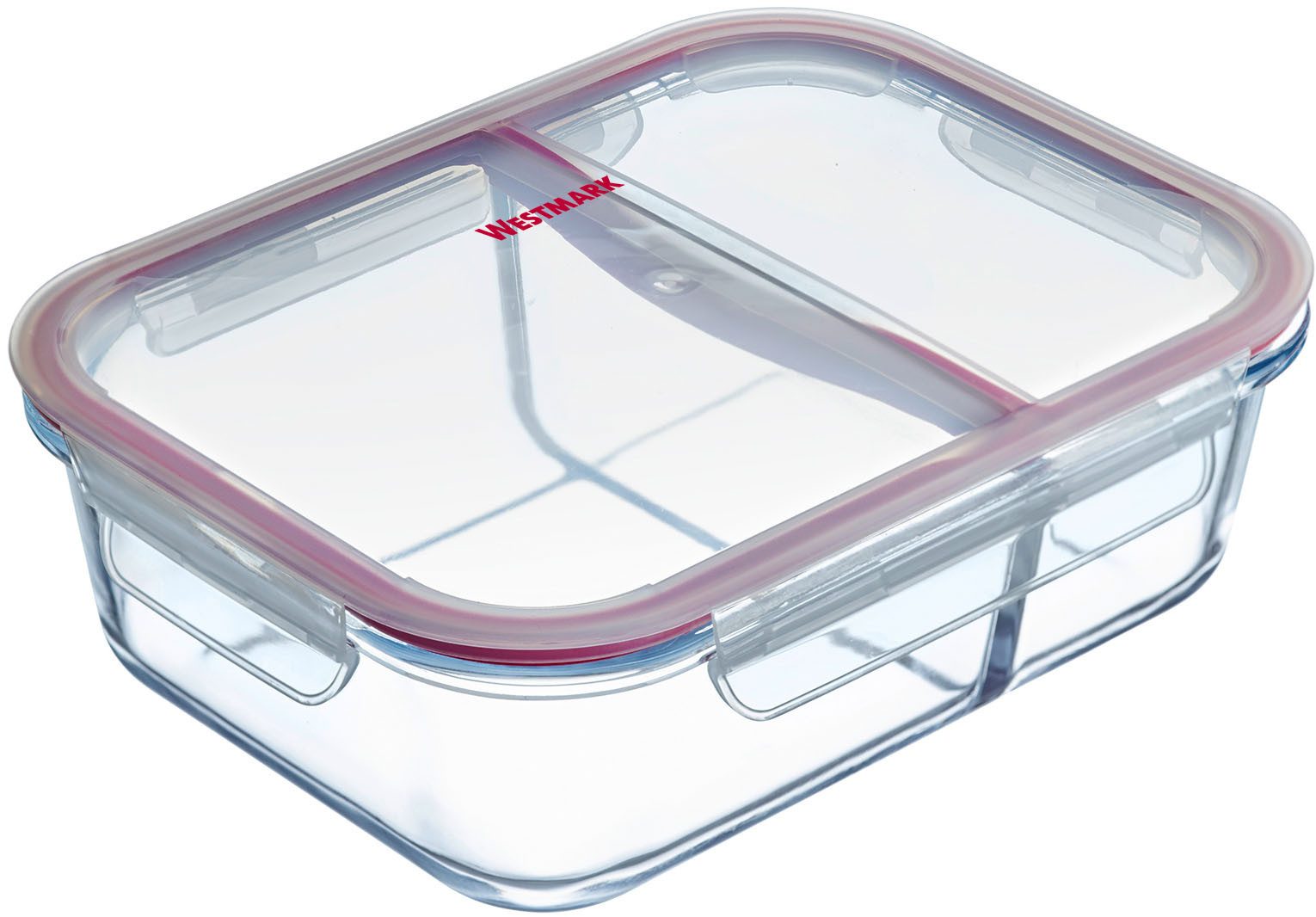 WESTMARK Frischhaltedose Glas-Frischhaltedose 570 ml, mit 2 separaten Fächern, Borosilikatglas, Polyprophylen (PP), Silikon, (1-tlg), mikrowellen- und ofenfest, 570 ml = 350 + 220 ml