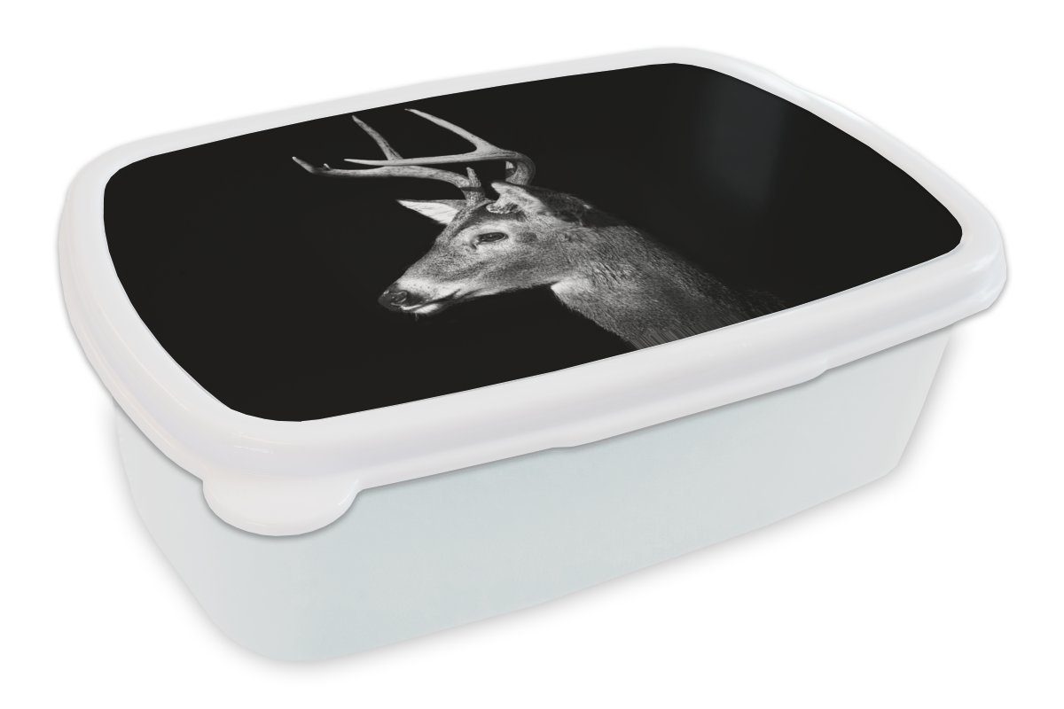 MuchoWow Lunchbox Tierprofil Hirsche in schwarz und weiß, Kunststoff, (2-tlg), Brotbox für Kinder und Erwachsene, Brotdose, für Jungs und Mädchen