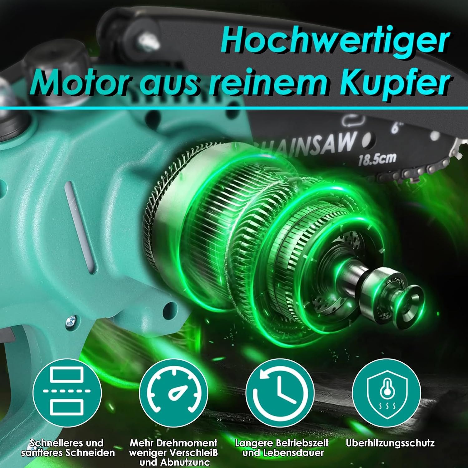 TLGREEN Akku-Kettensäge, 6000mAH(2*3000mAH),Tragbar Motorsäge, Werkzeuglose günstig online kaufen