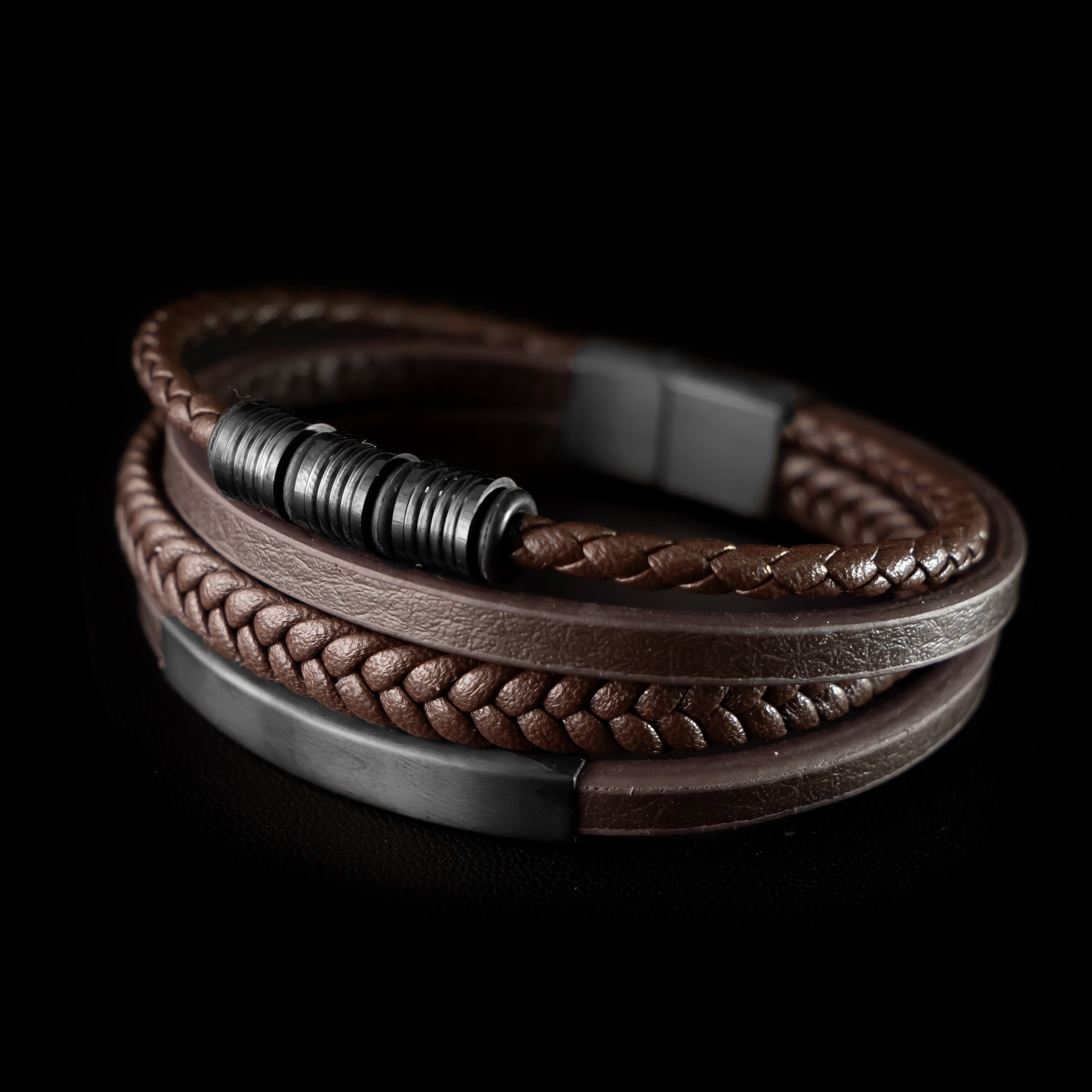 UNIQAL.de Lederarmband Herren "SHAPE" handgefertigt, geflochten, verstellbar (Klassisch, casual, elegant), aus Rindsleder, Edelstahl-Magnetverschluss mit Verlän – Bild 5 von 5
