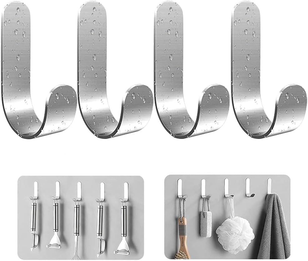 Klebehaken 4 Stück Edelstahl Haken Selbstklebend, Wandmontage, Bad & Küche