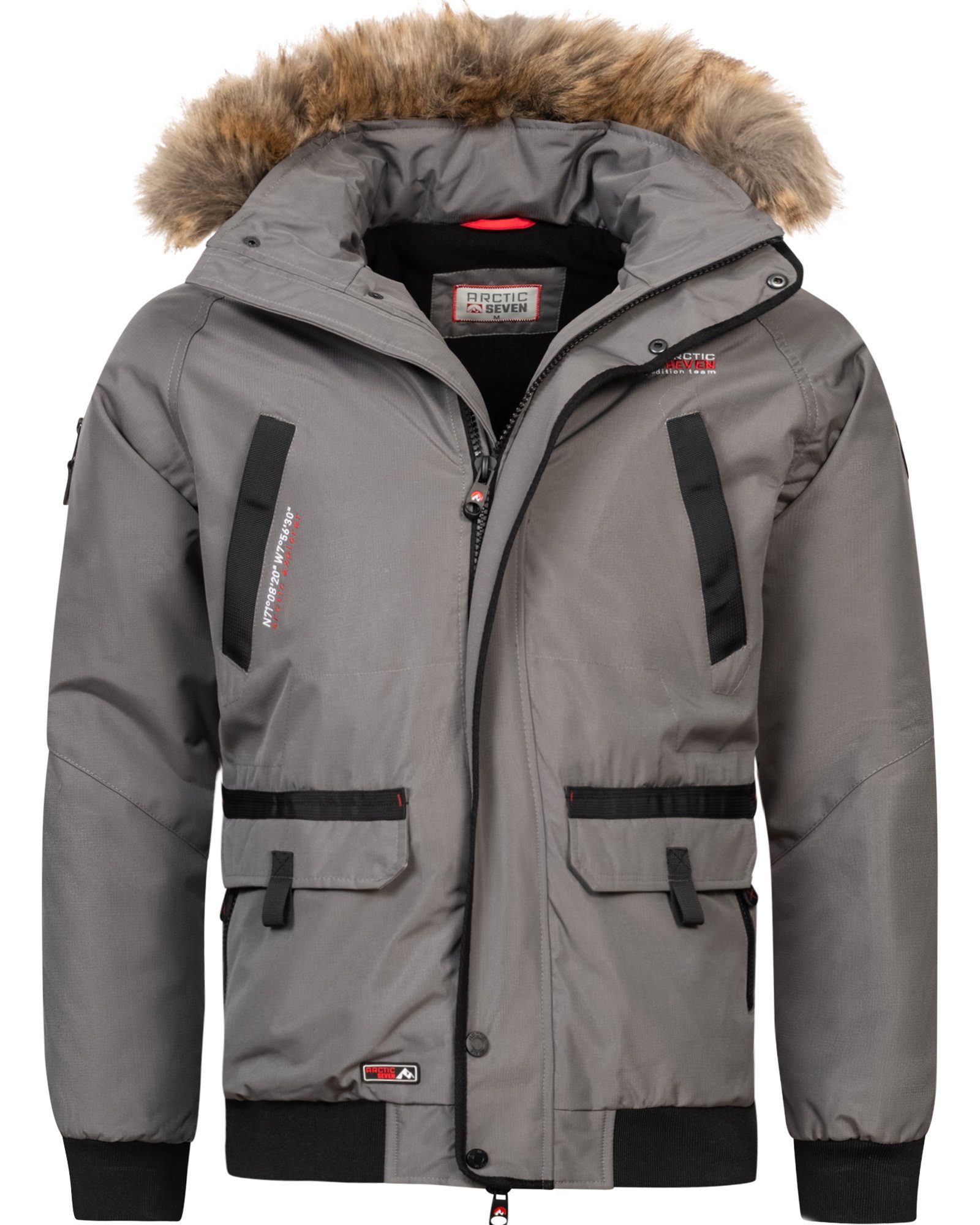 Arctic Seven Winterjacke ASArthuro mit abnehmbarer Kapuze und abnehmbarem Kunstfell Grau