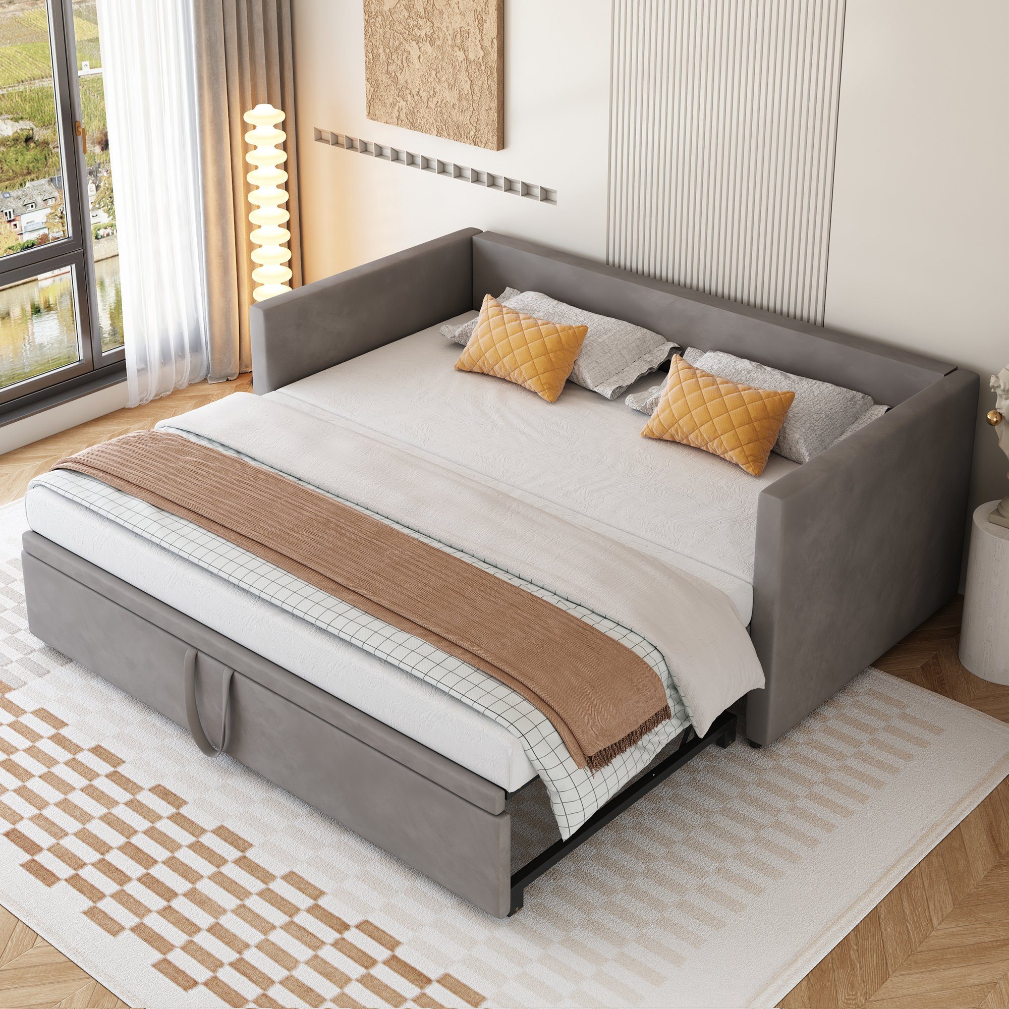 OKWISH Bett Polsterbett Ausziehbares Schlafsofa (Multifunktionsbett günstig online kaufen