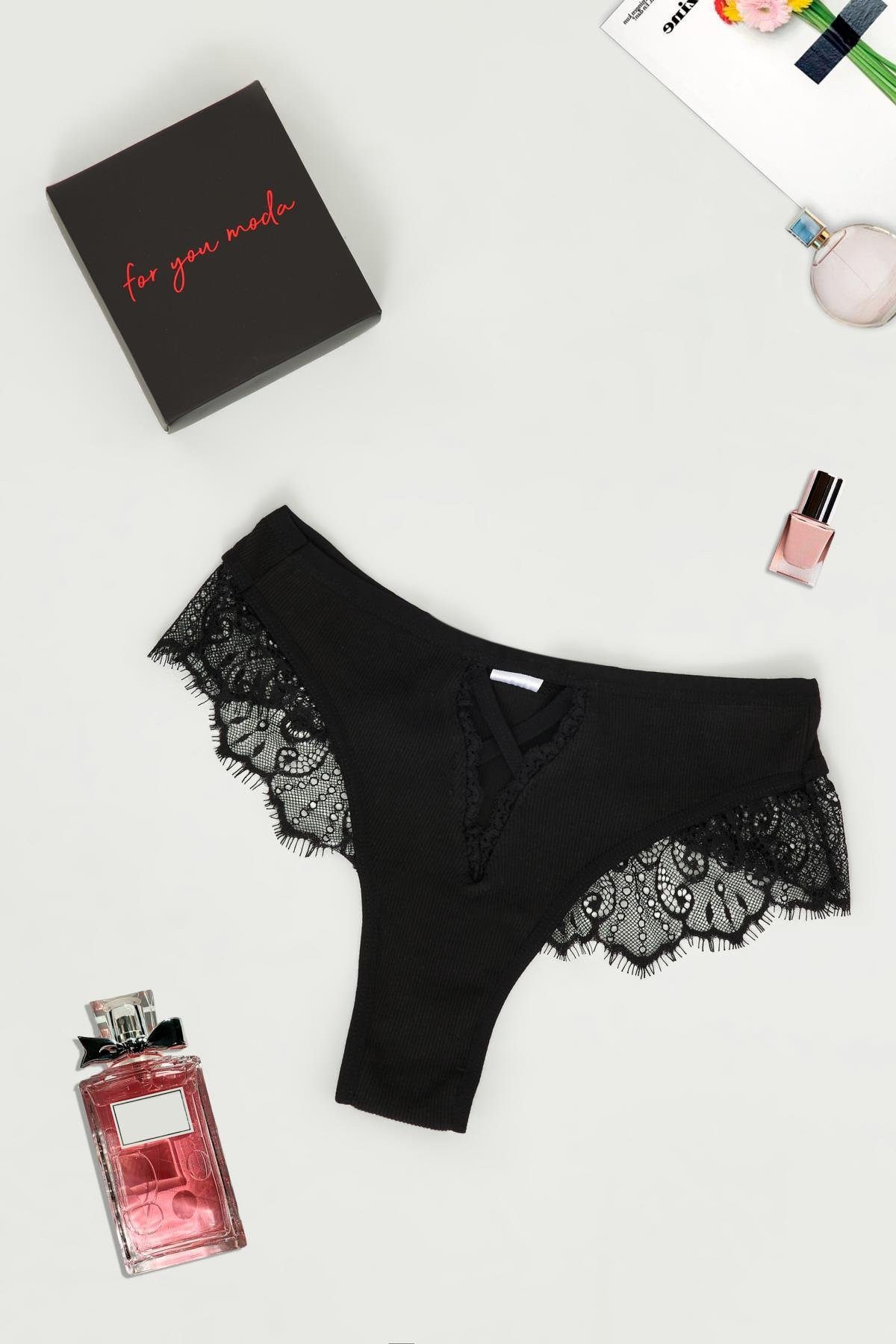 For You Moda Slip Datelli Schwarze Slip Briefs - Detailliertes Box-Design