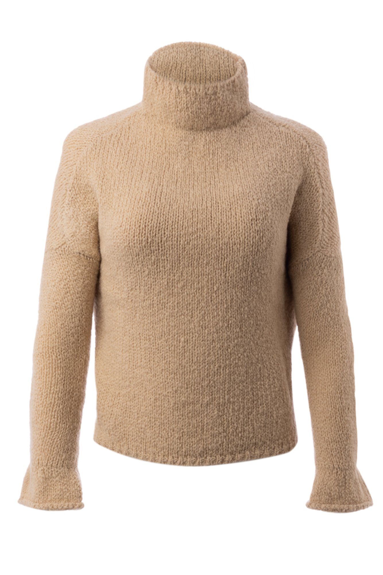 Damen Pullover wildes. Strickpullover B-8 Langarm Pullover aus Wolle mit Volantabschluss am Ärmel