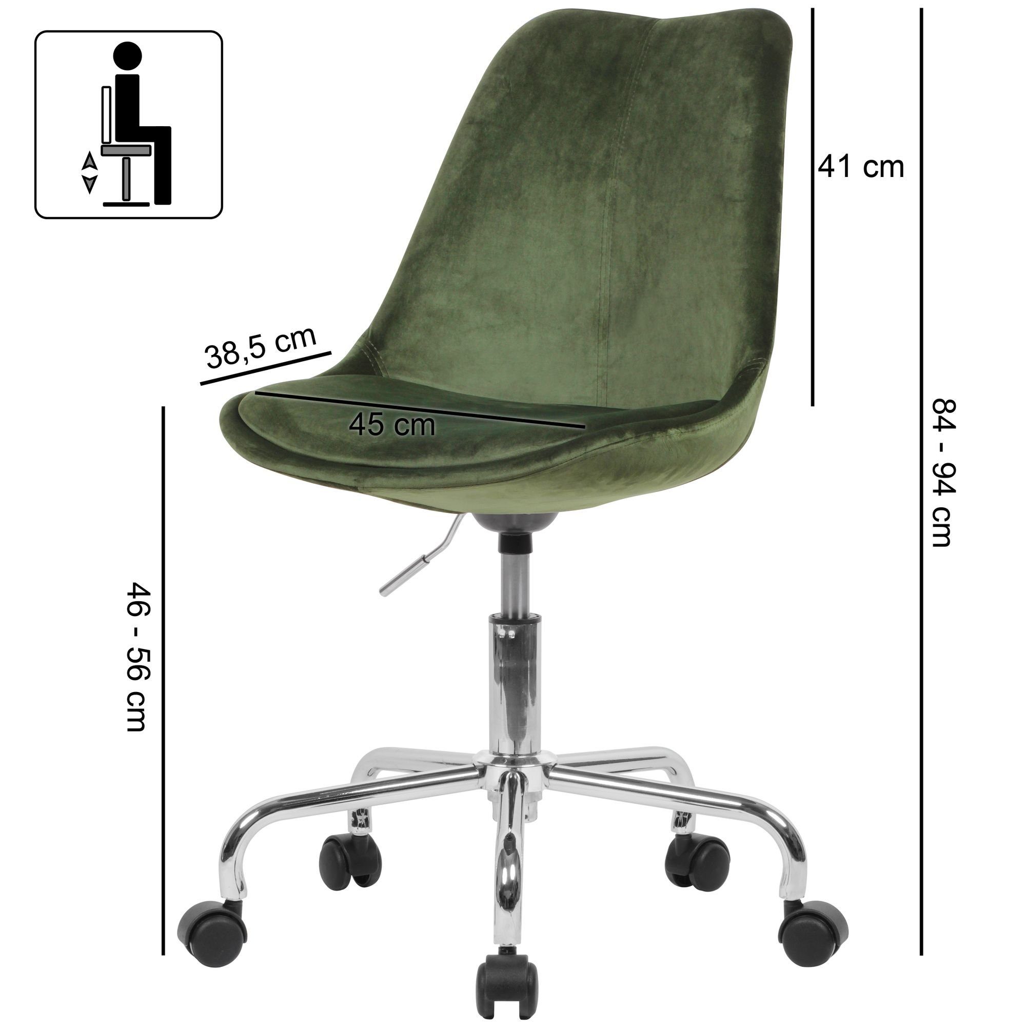 Amstyle Drehstuhl SPM1.421 (Schreibtischstuhl Rollen Armlehnen), Grün Arbeitsstuhl 110 kg, mit ohne Samt Schalenstuhl
