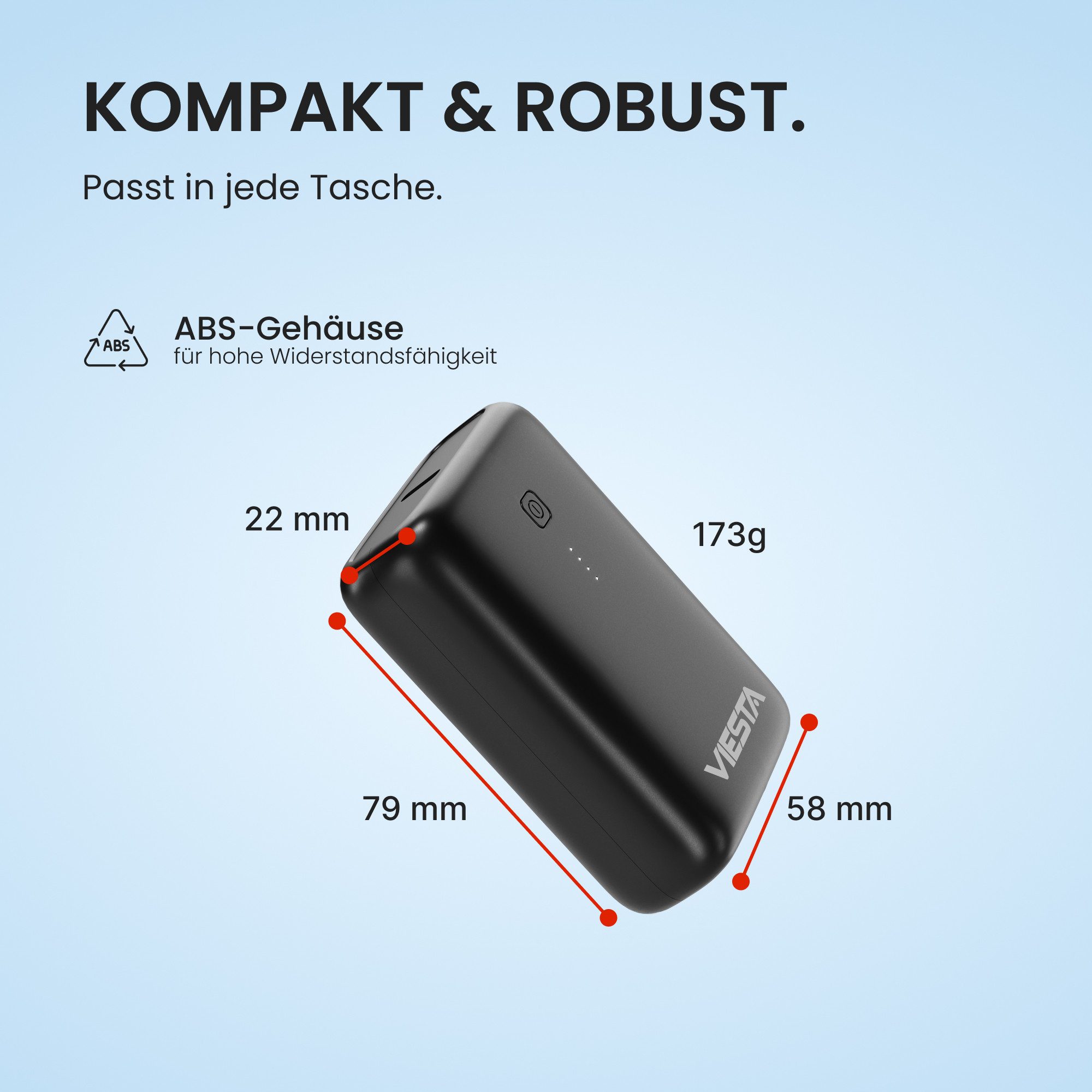 VIESTA Powerbank Mini P43M Schwarz 9000mAh Powerbank