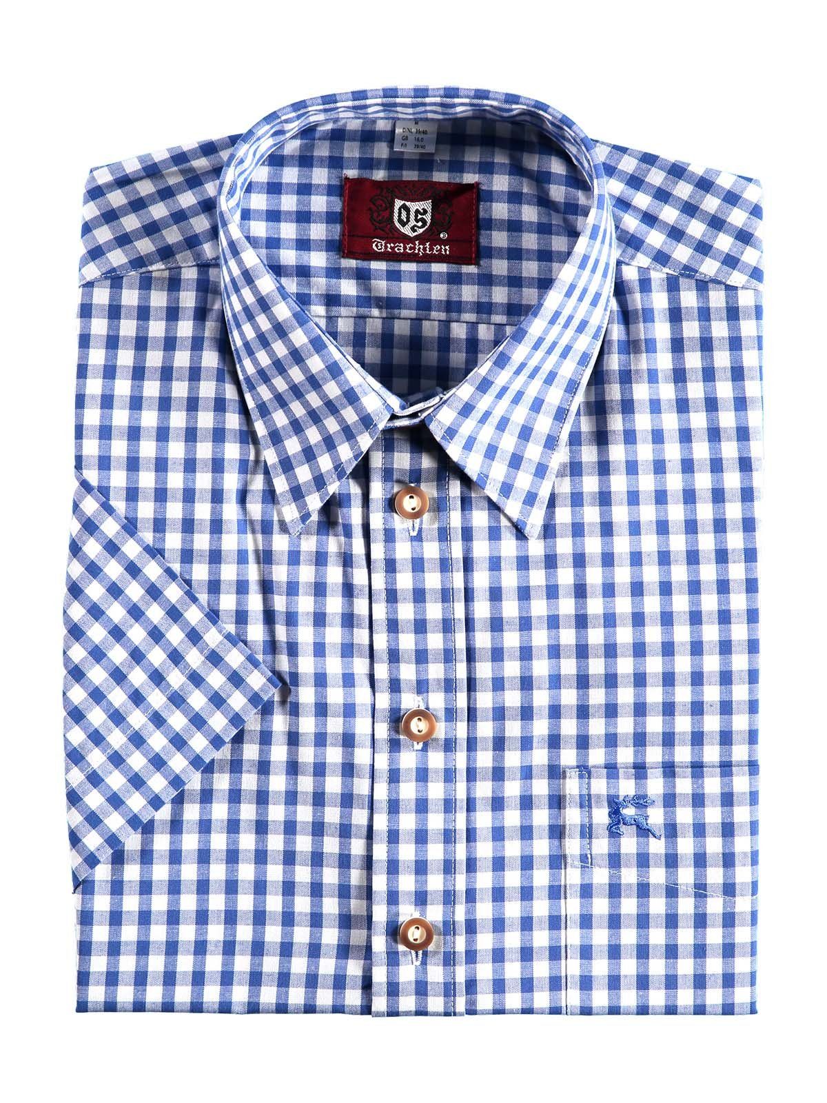 Trachtenhemd blau OS-Trachten ALZACH Karo Kurzarmhemd (Regular Fit)