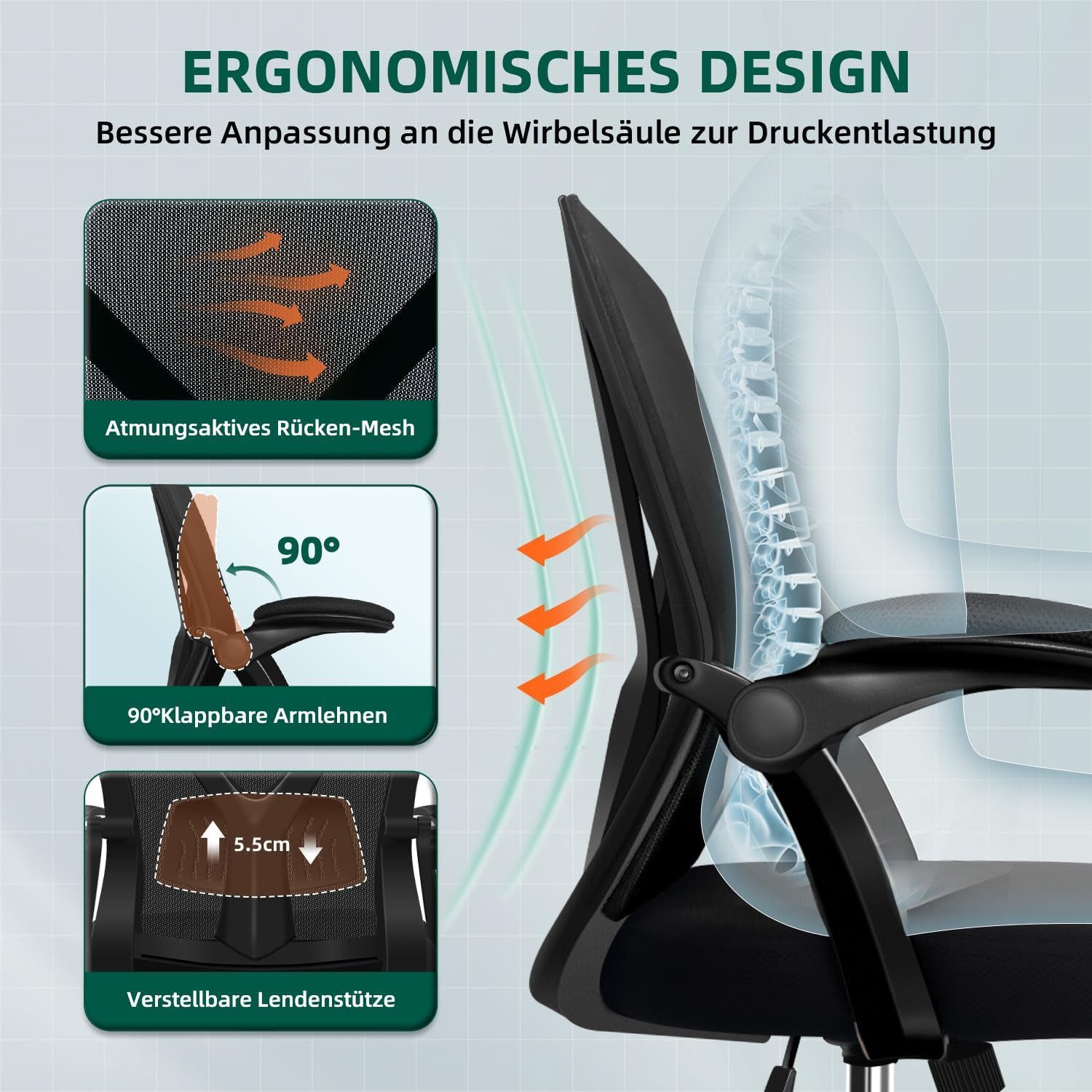 Adormii Bürostuhl Bürostuhl mit klappbaren Armlehnen,Ergonomischer günstig online kaufen