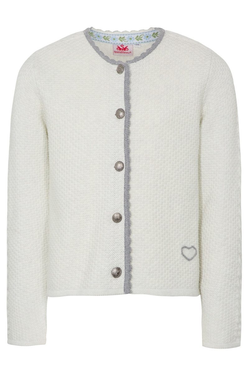 Spieth & Wensky Trachtenjacke Strickjacke Kinder - SCHÄFCHEN - offweiß, pink